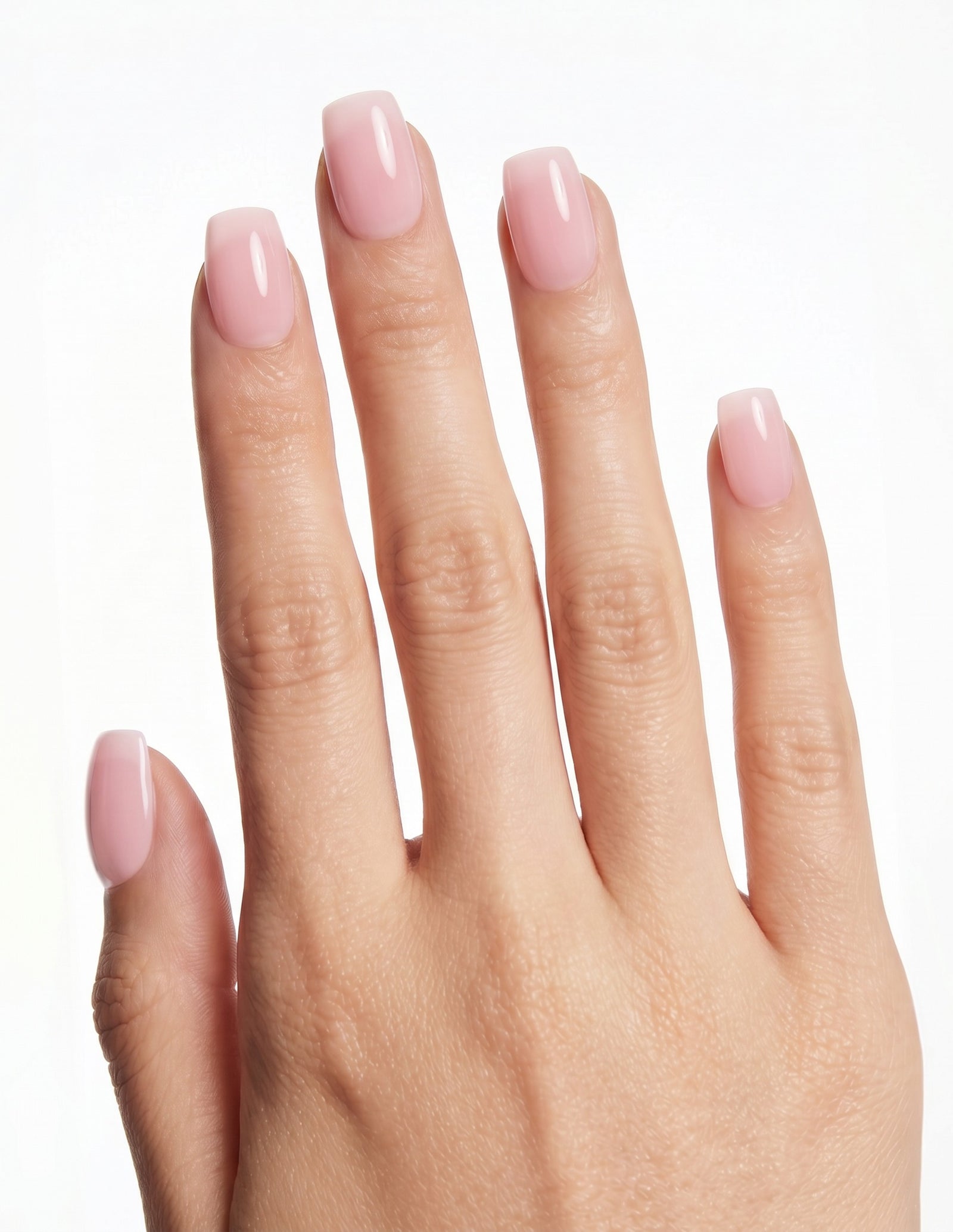Ballet Slipper press-on nails — Coffin (short), light-skin hand, back of hand
