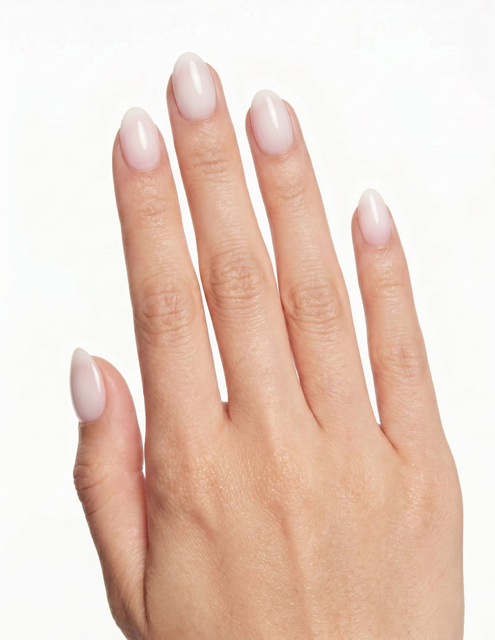 Soap Nail press-on nails — Almond (extra-short), light-skin hand, back of hand