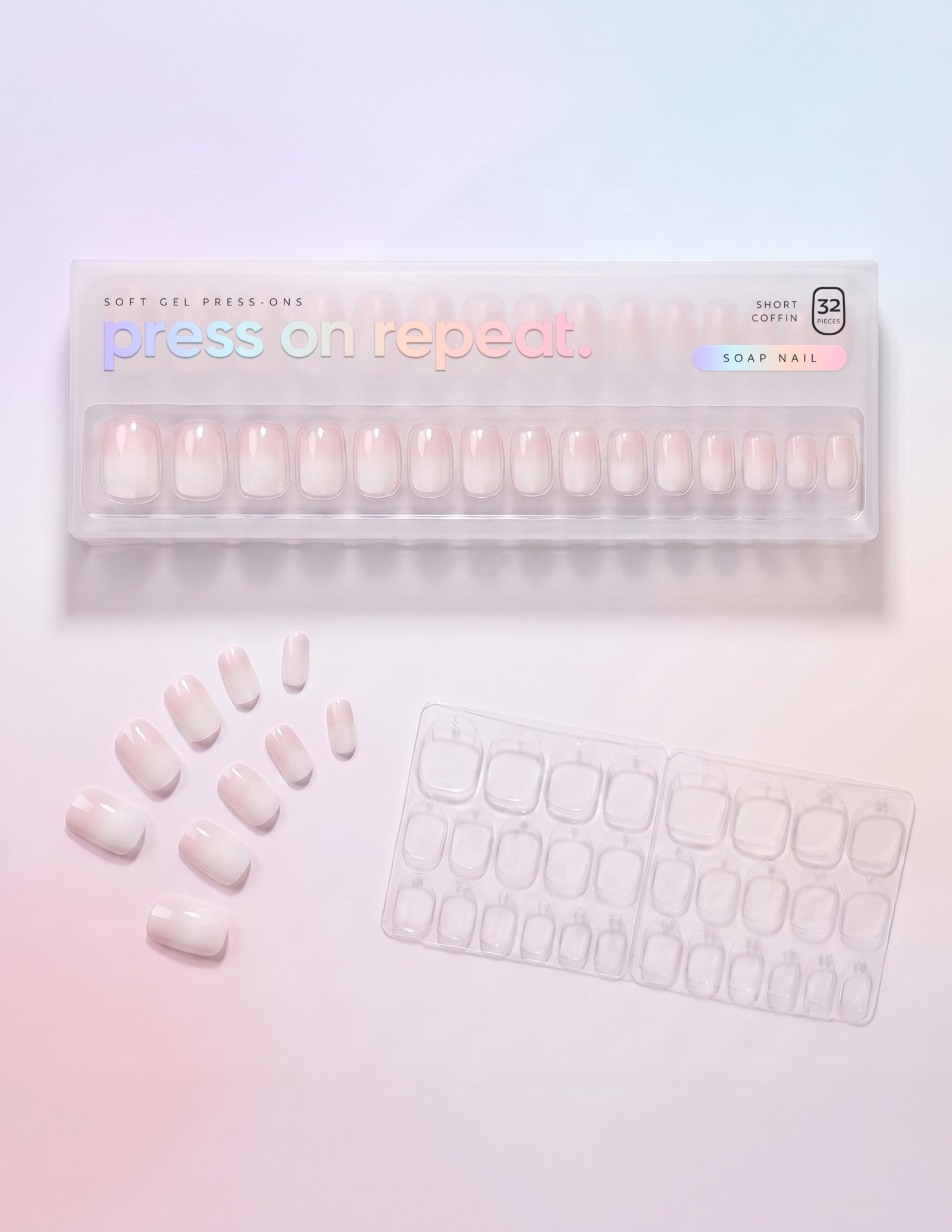 Soap Nail press-on nails — Coffin (short) retail box with loose nails and adhesive tabs