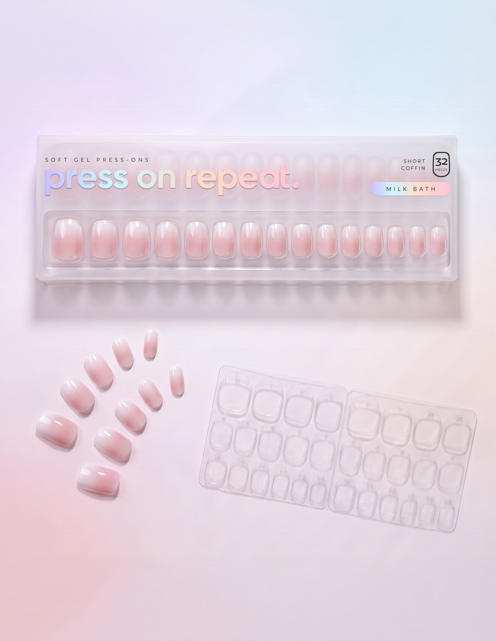 Milk Bath press-on nails — Coffin (short) retail box with loose nails and adhesive tabs