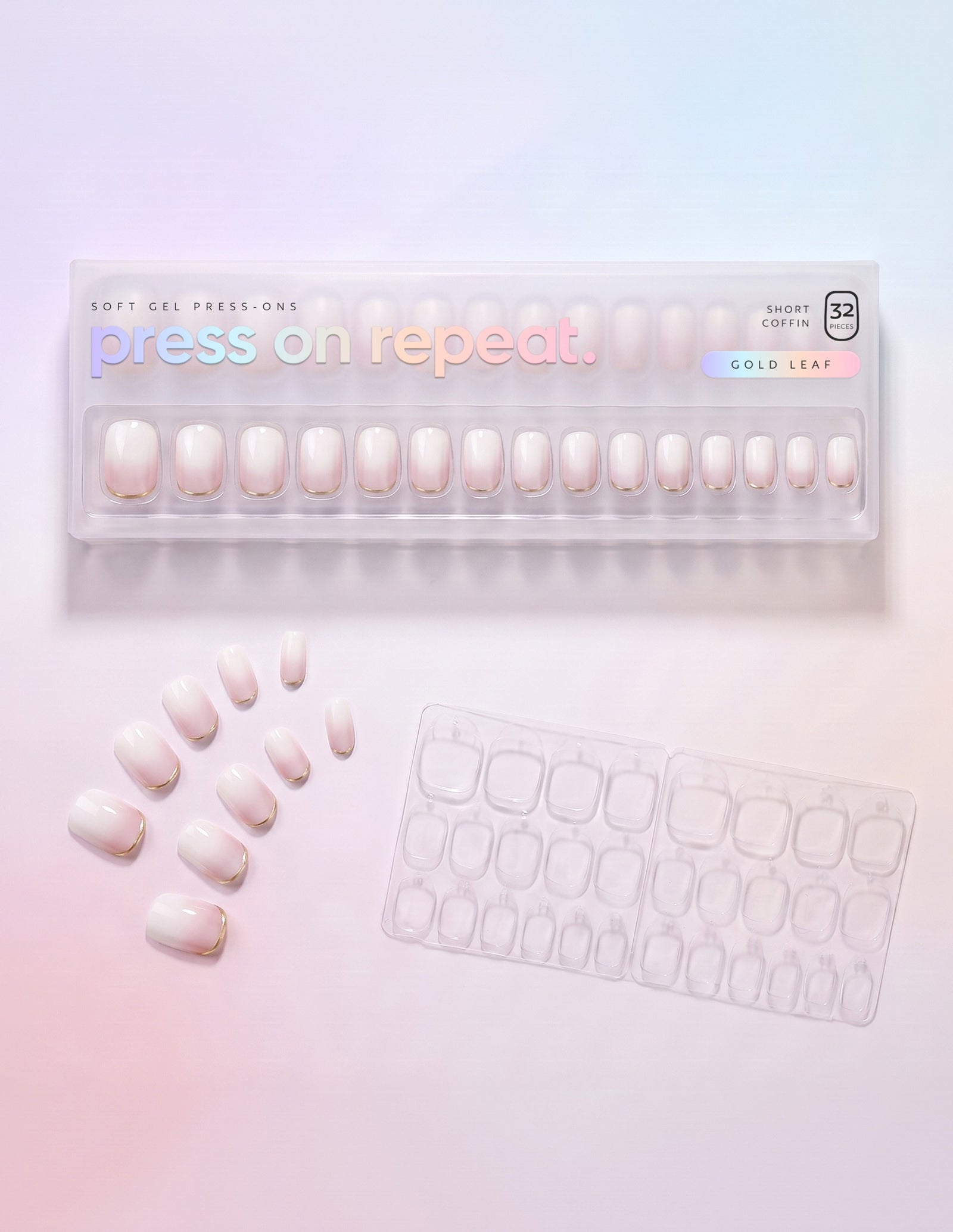 Gold Leaf press-on nails — Coffin (short) retail box with loose nails and adhesive tabs