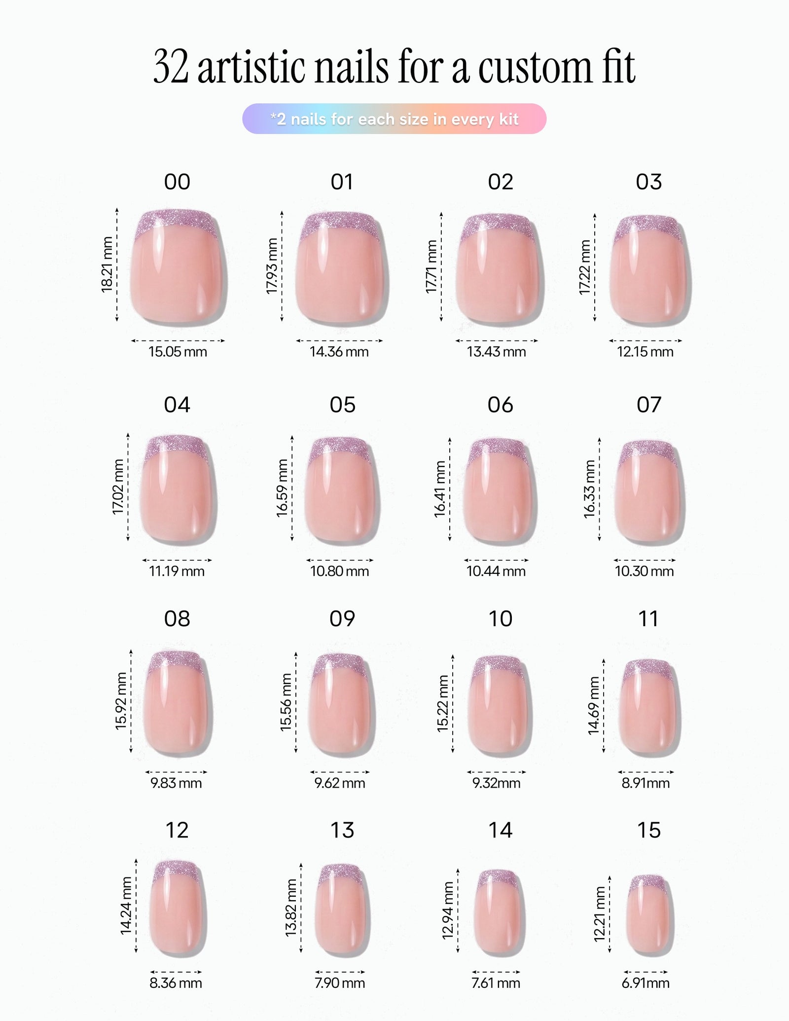 Opal Tips — Coffin size chart, 16 sizes with millimetre measurements