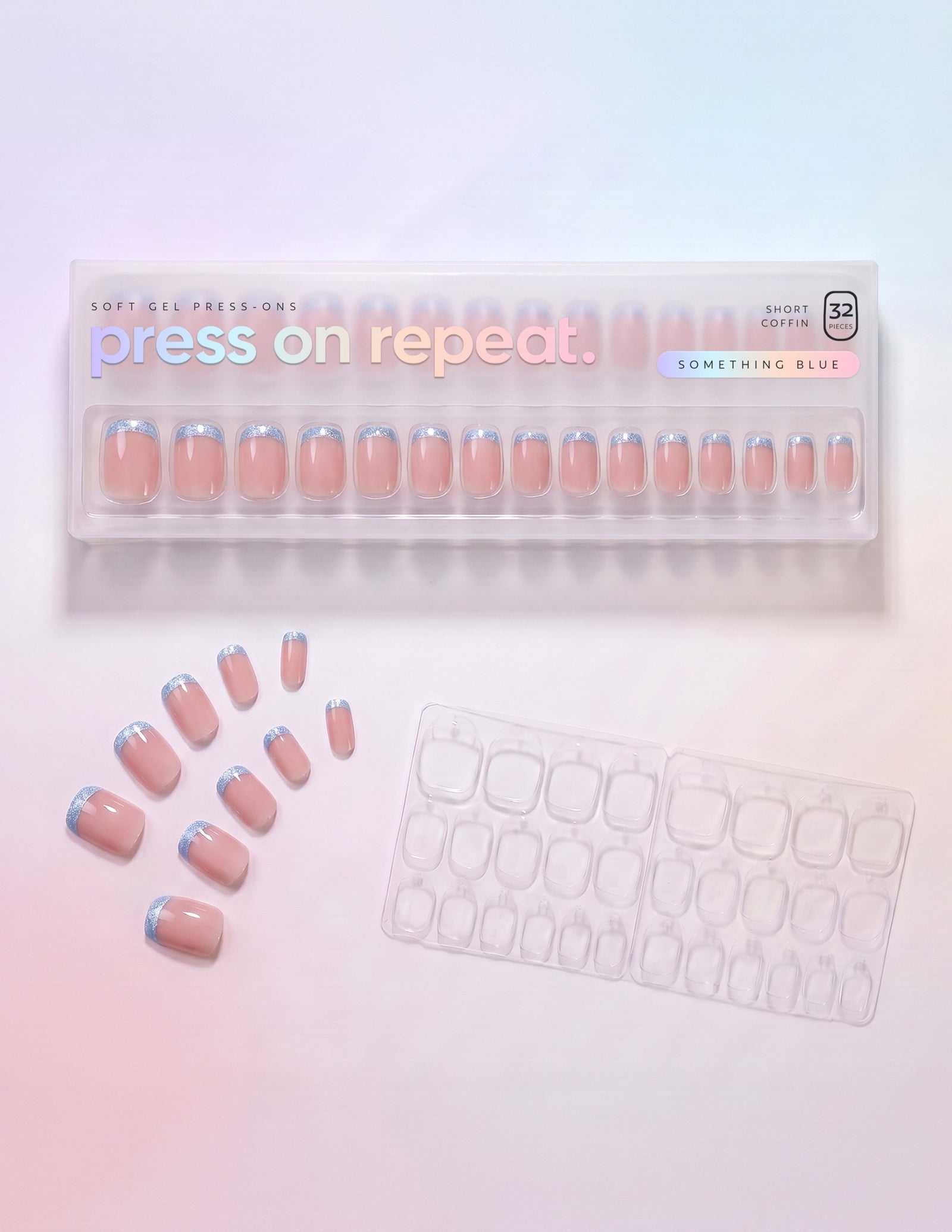 Something Blue press-on nails — Coffin (short) retail box with loose nails and adhesive tabs
