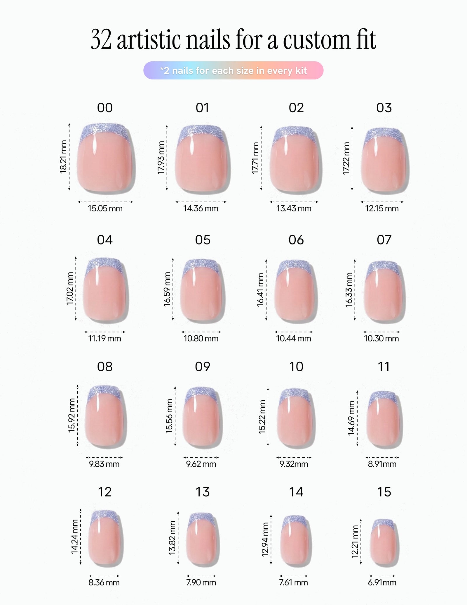 Something Blue — Coffin size chart, 16 sizes with millimetre measurements