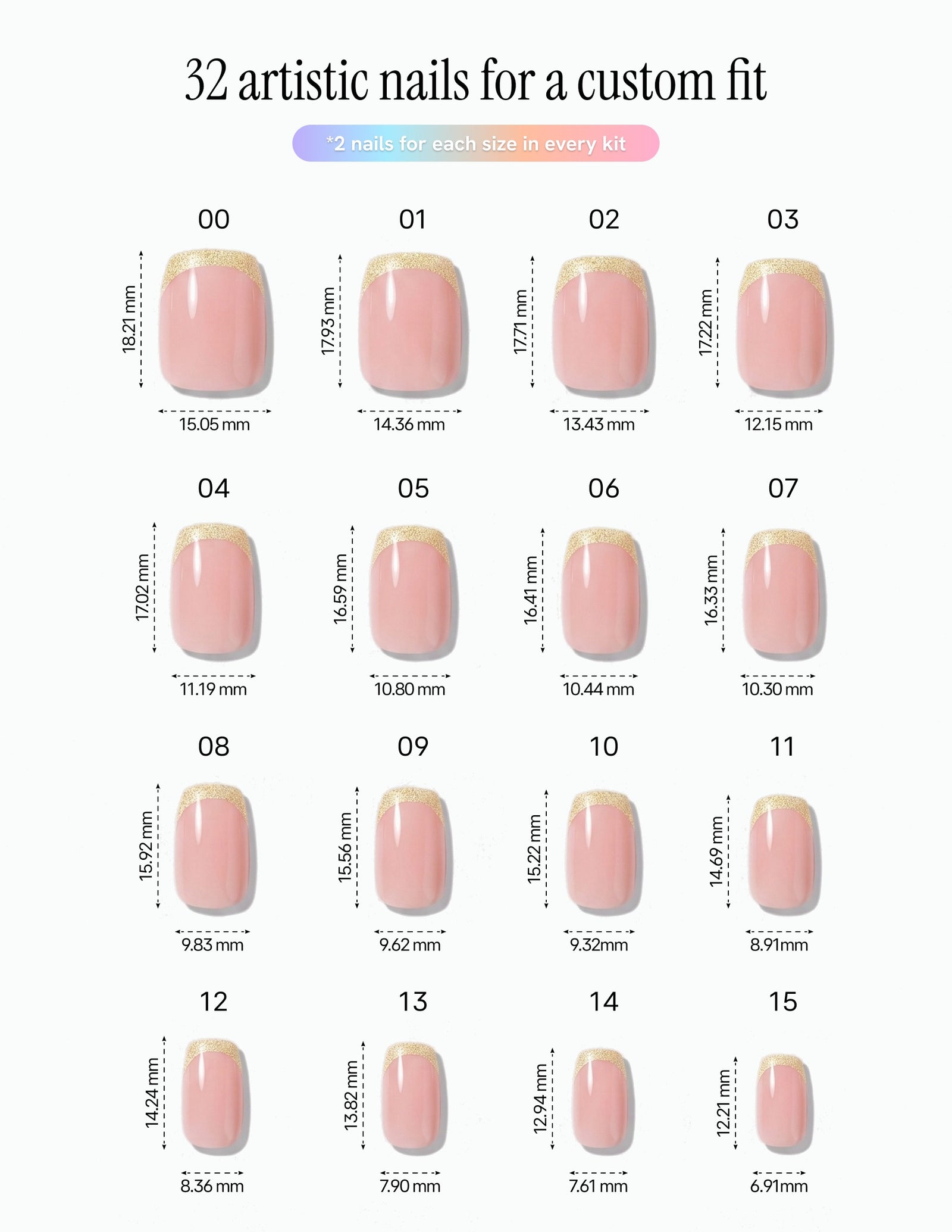 Moonstone — Coffin size chart, 16 sizes with millimetre measurements