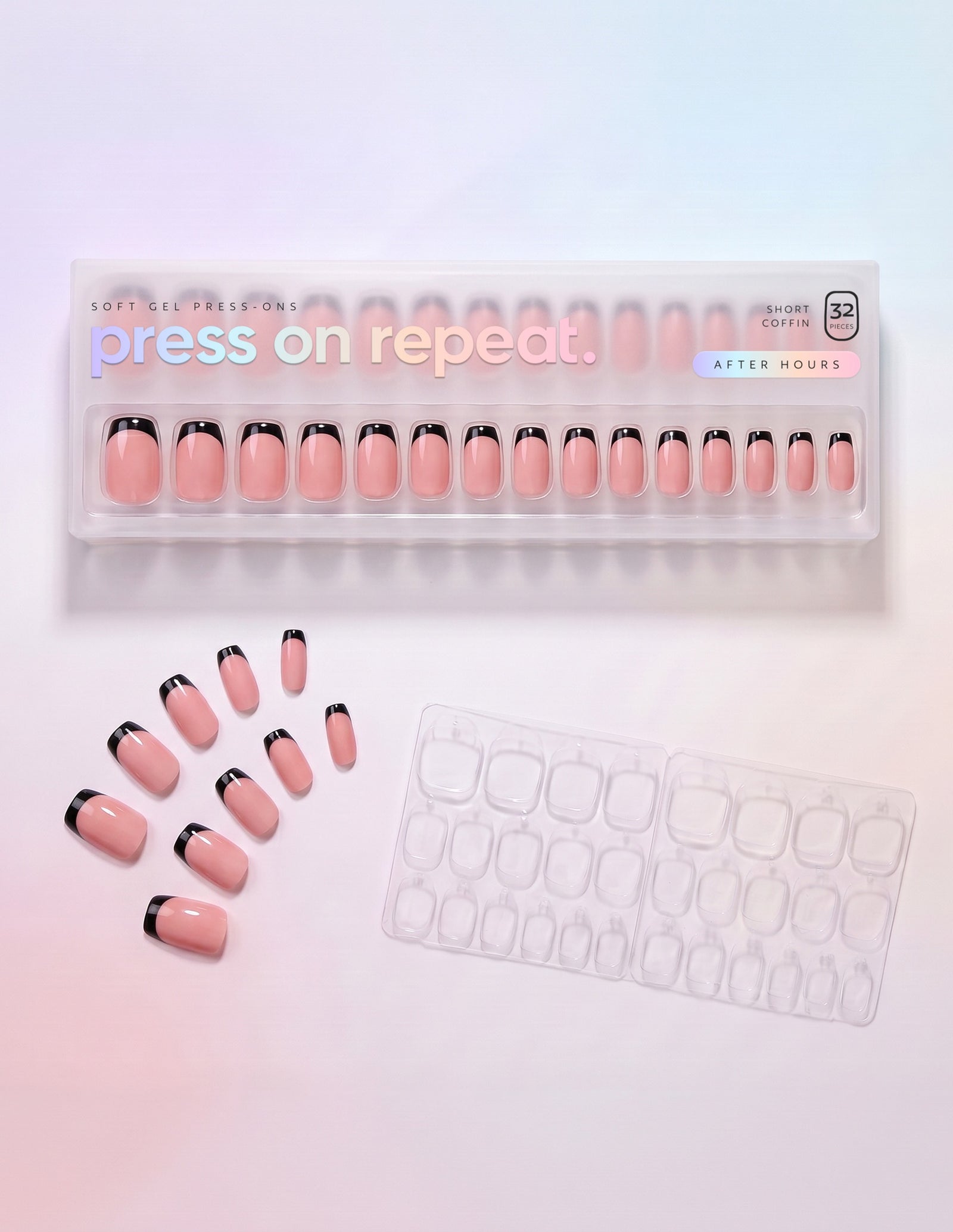 After Hours press-on nails — Coffin (short) retail box with loose nails and adhesive tabs