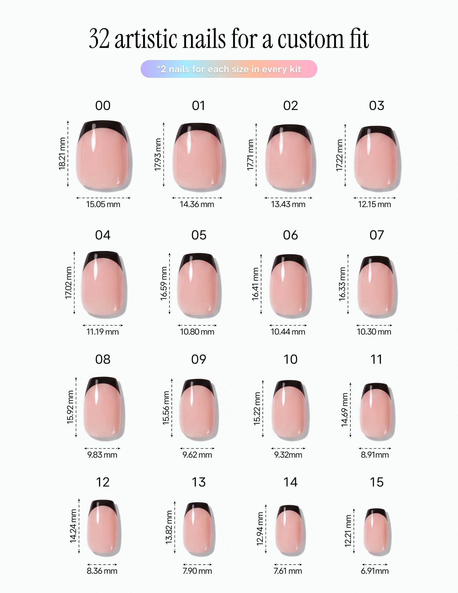 After Hours — Coffin size chart, 16 sizes with millimetre measurements