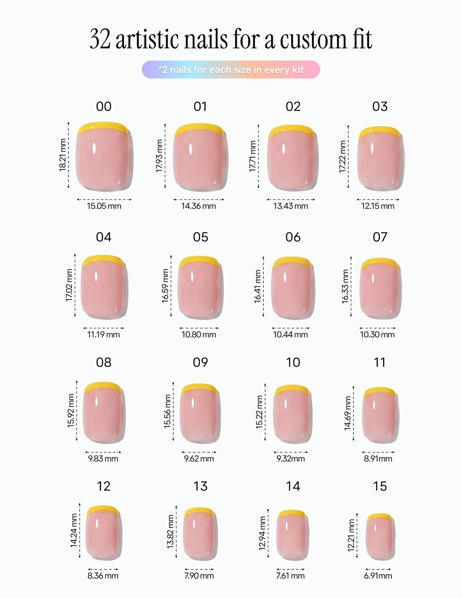 Limoncello Tips — Coffin size chart, 16 sizes with millimetre measurements
