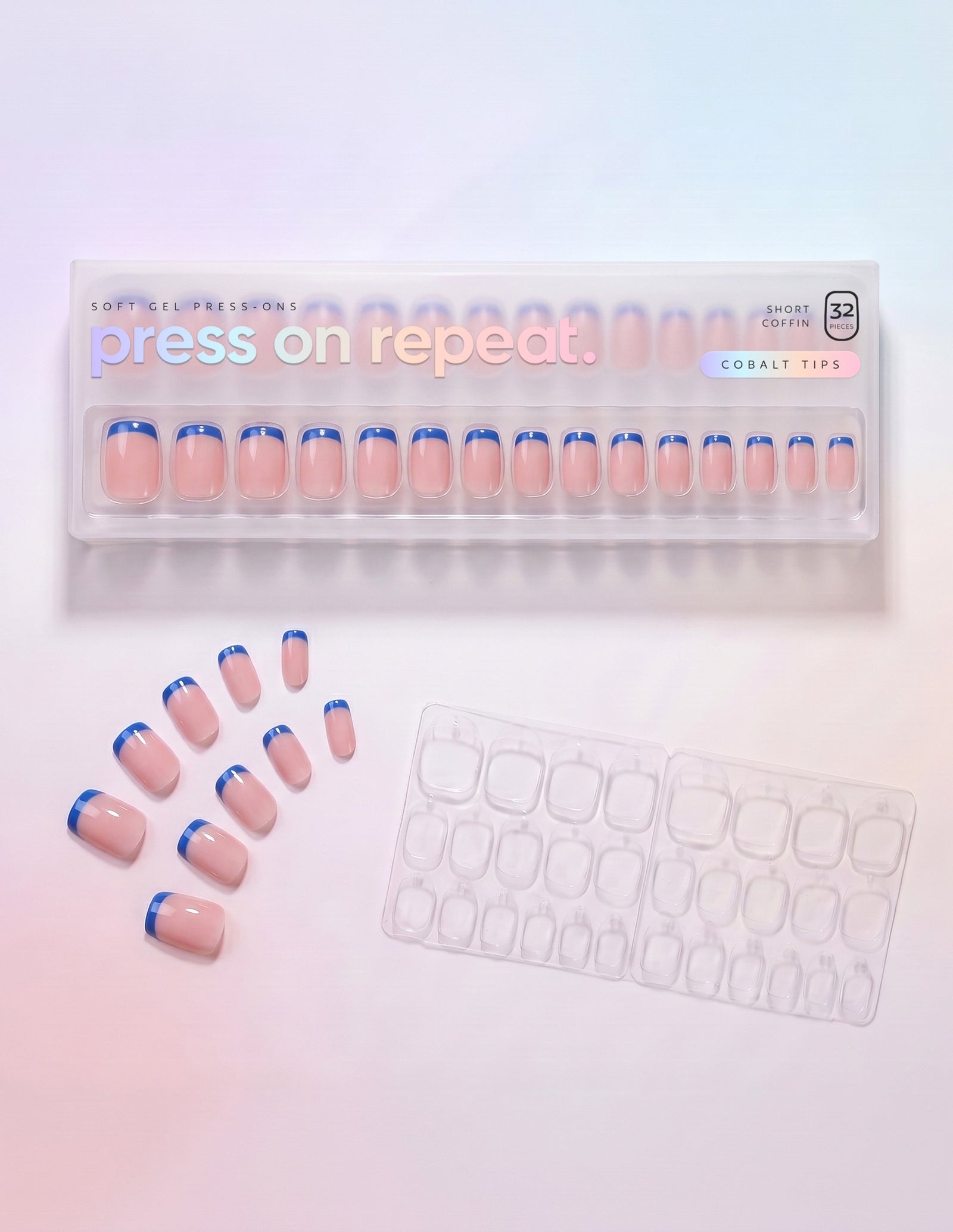 Cobalt Tips press-on nails — Coffin (short) retail box with loose nails and adhesive tabs