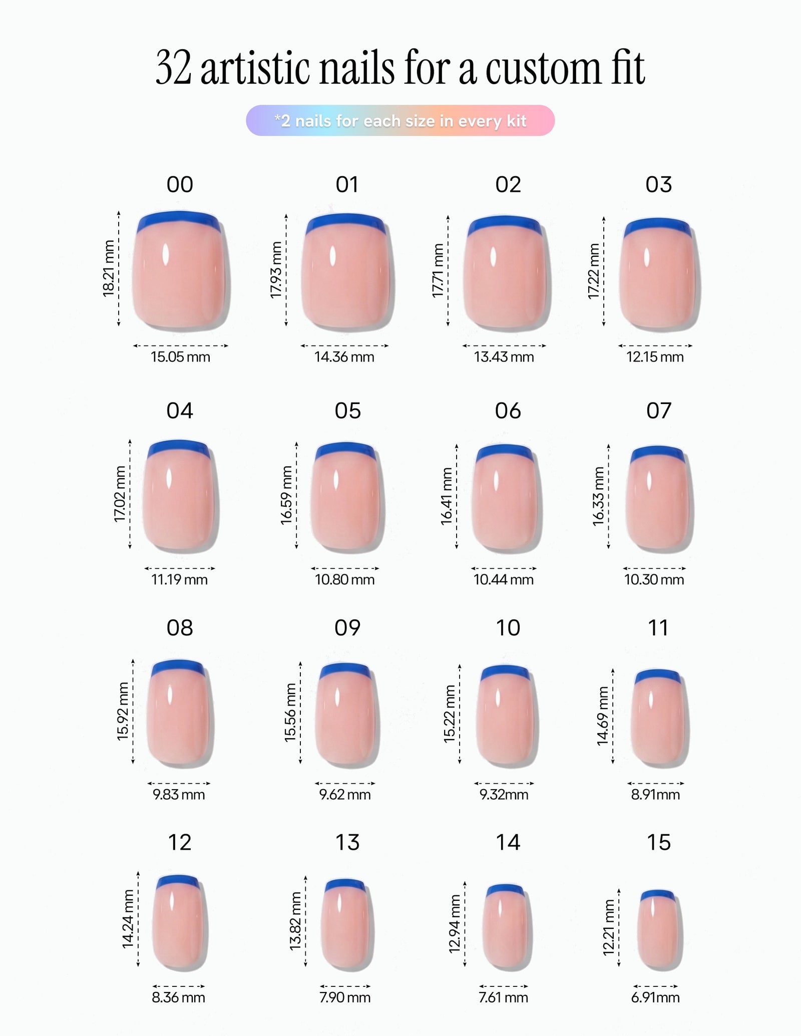 Cobalt Tips — Coffin size chart, 16 sizes with millimetre measurements