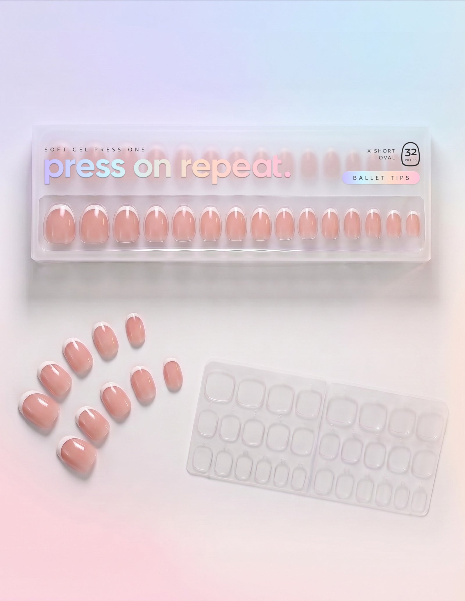 Ballet Tips press-on nails — Oval (extra-short) retail box with loose nails and adhesive tabs