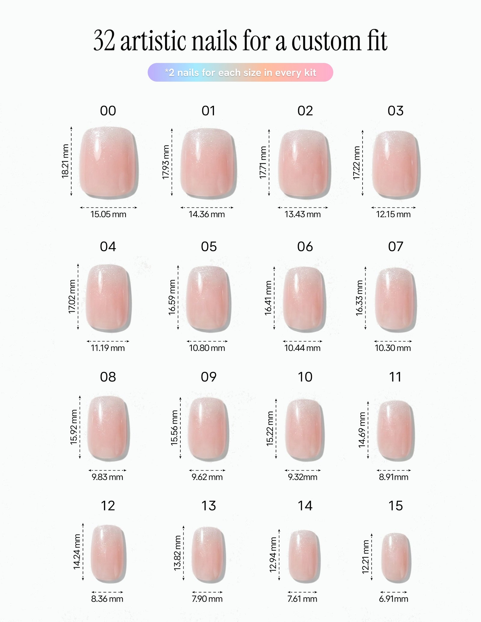 Prosecco — Coffin size chart, 16 sizes with millimetre measurements