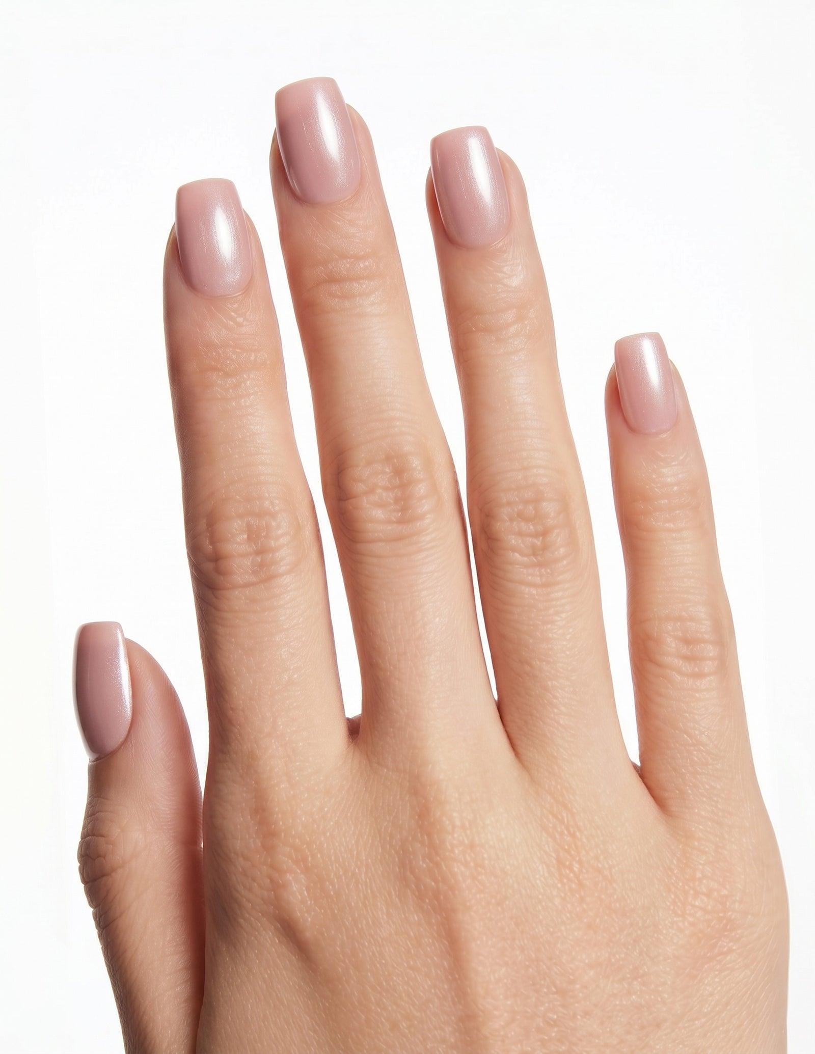 Bare Minimum press-on nails — Coffin (short), light-skin hand, back of hand