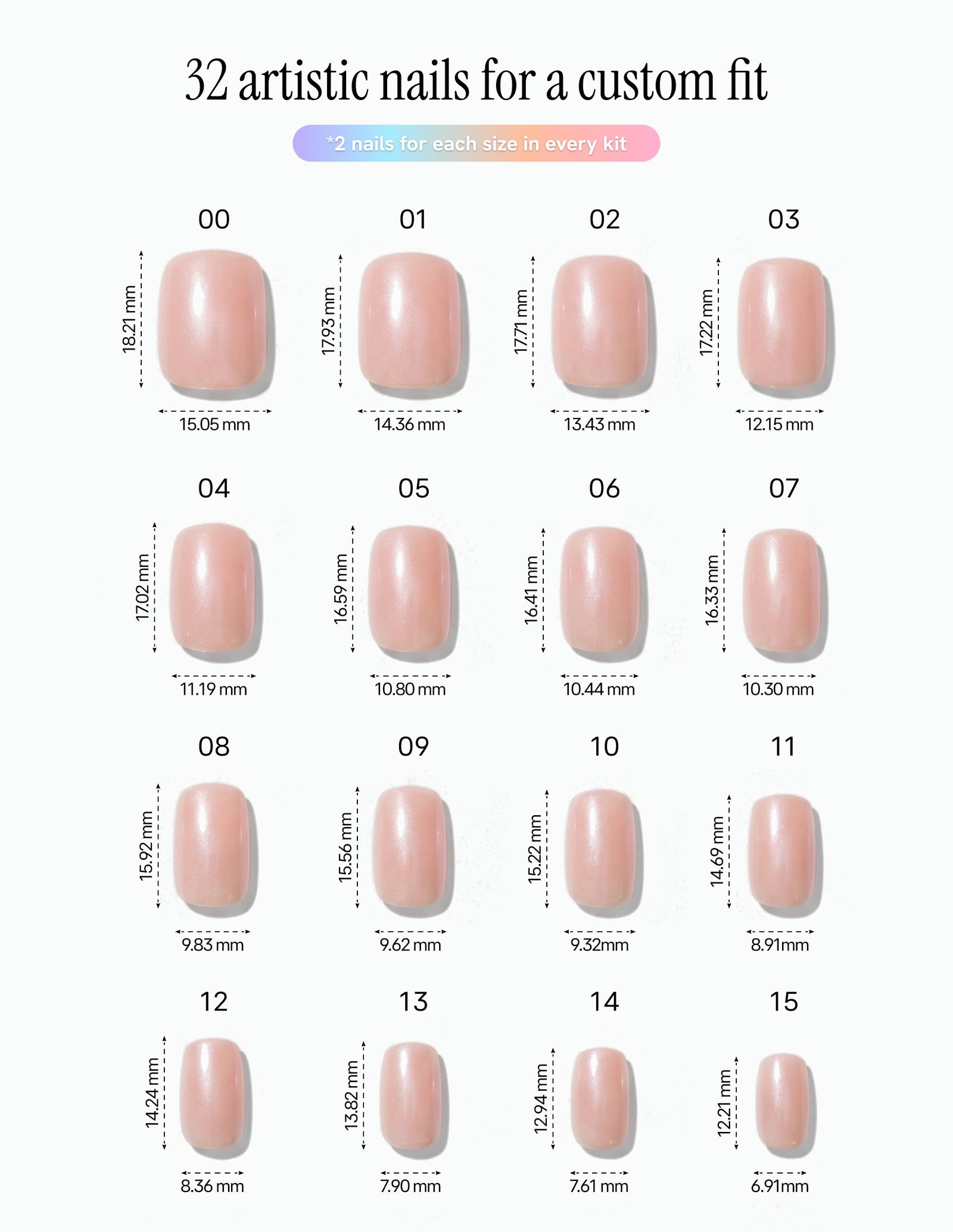 Bare Minimum — Coffin size chart, 16 sizes with millimetre measurements