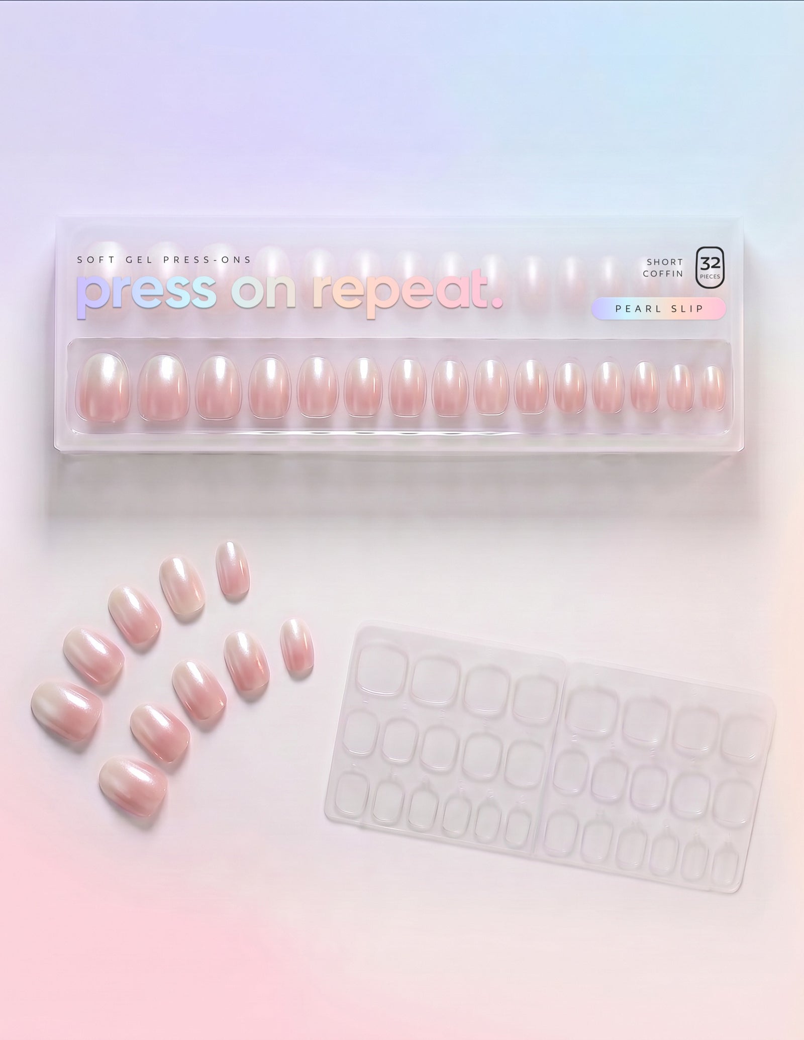 Pearl Slip press-on nails — Coffin (short) retail box with loose nails and adhesive tabs