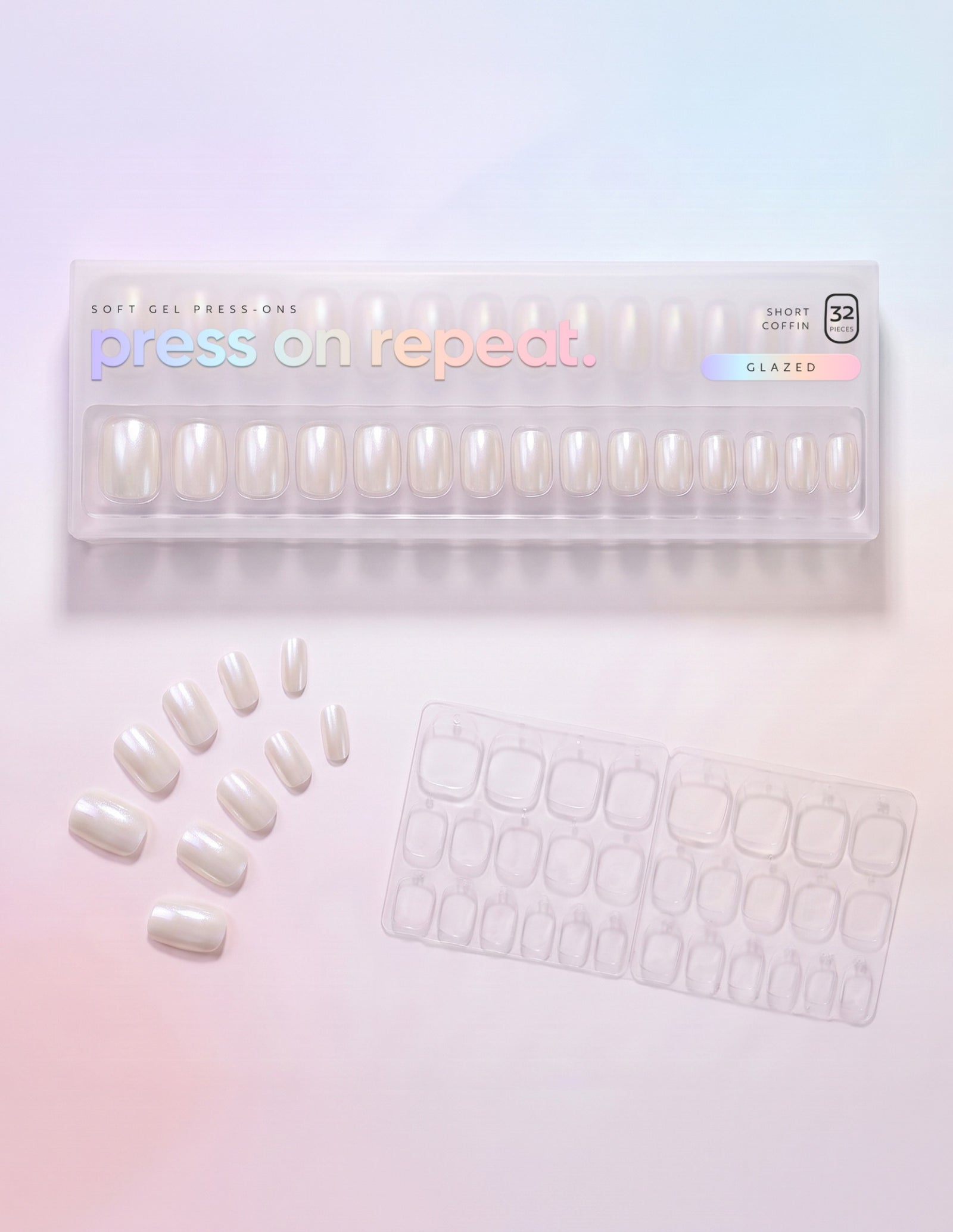 Glazed press-on nails — Coffin (short) retail box with loose nails and adhesive tabs