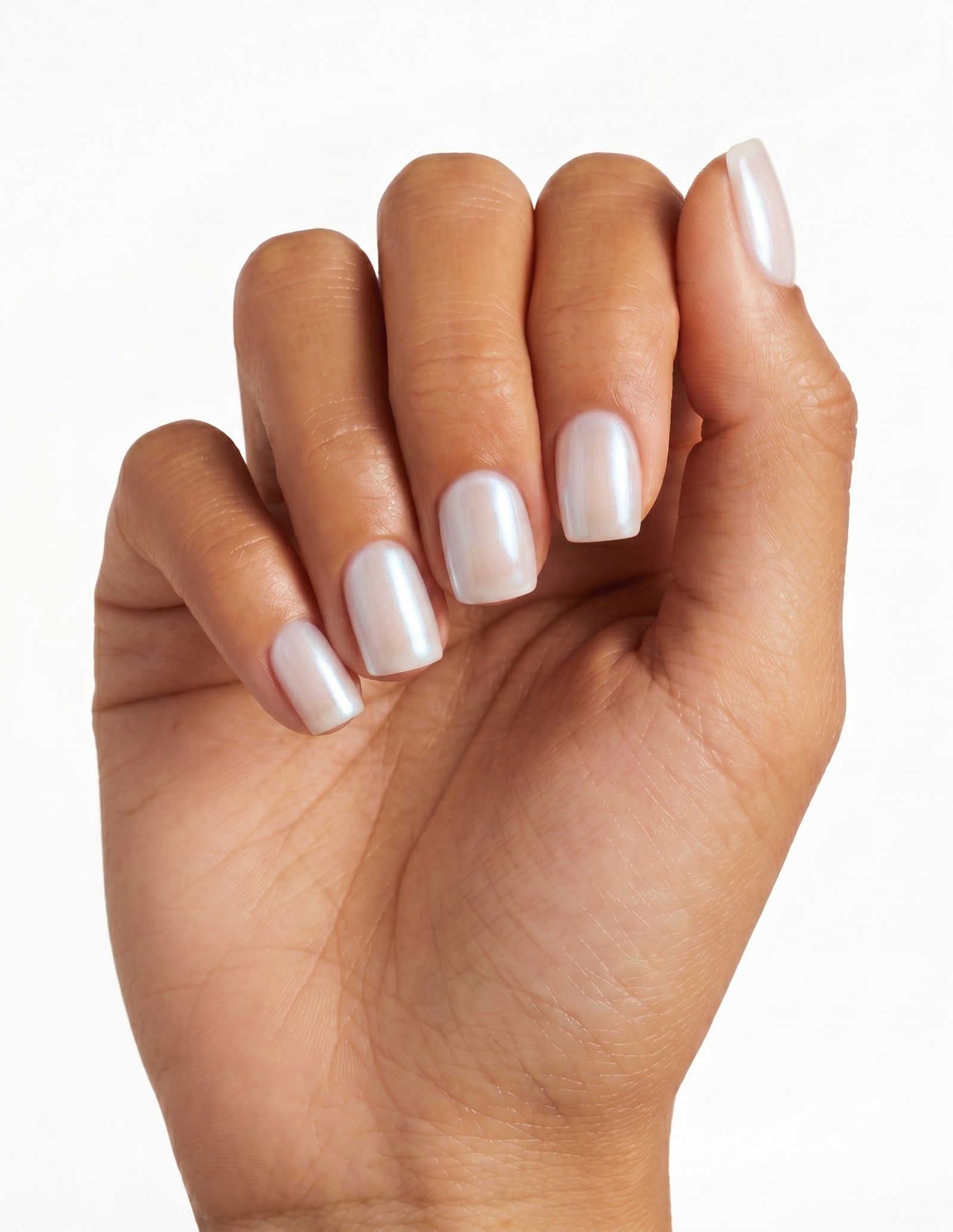 Glazed press-on nails — Coffin (short), deep-skin hand, back of hand