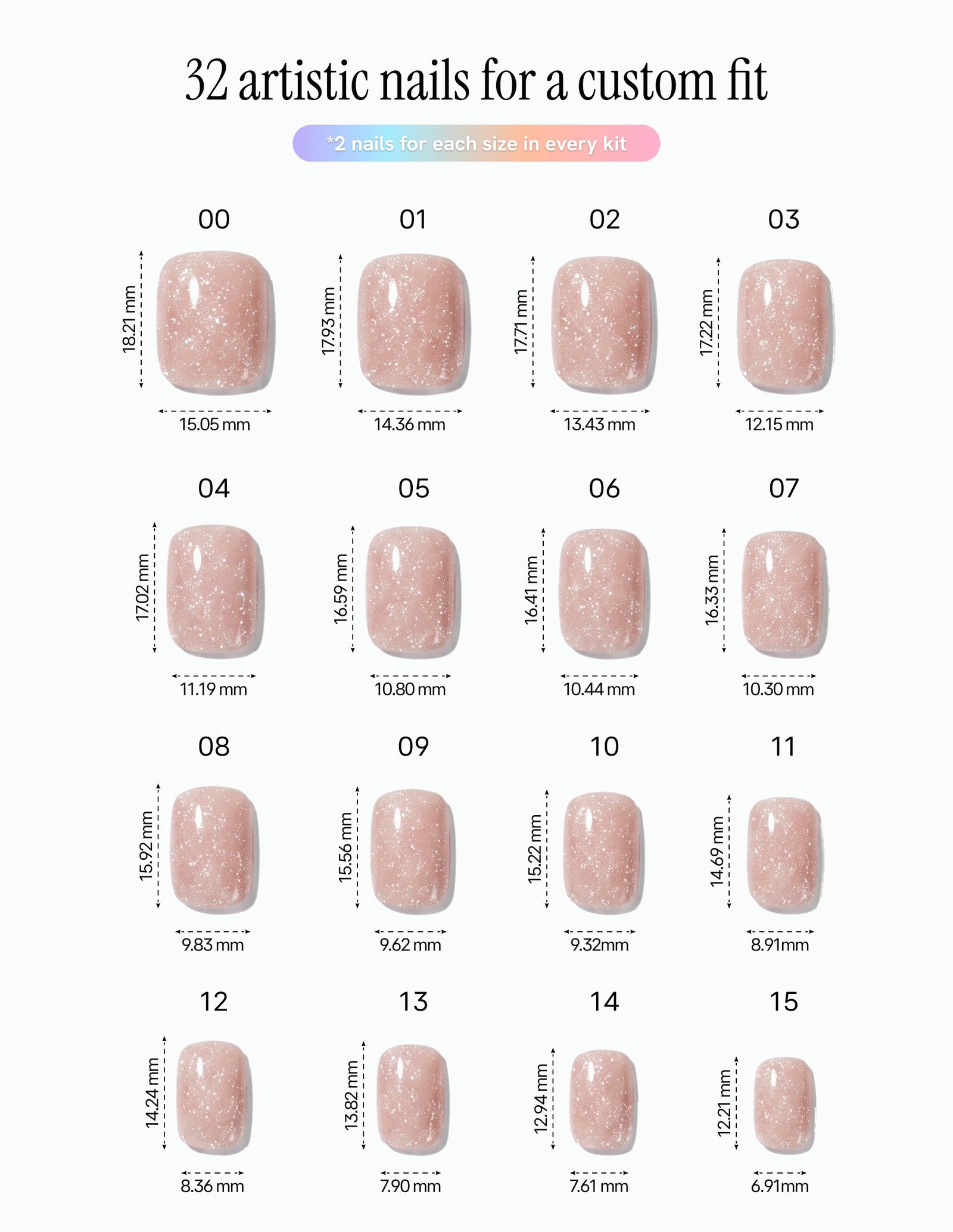 Disco Velvet — Coffin size chart, 16 sizes with millimetre measurements