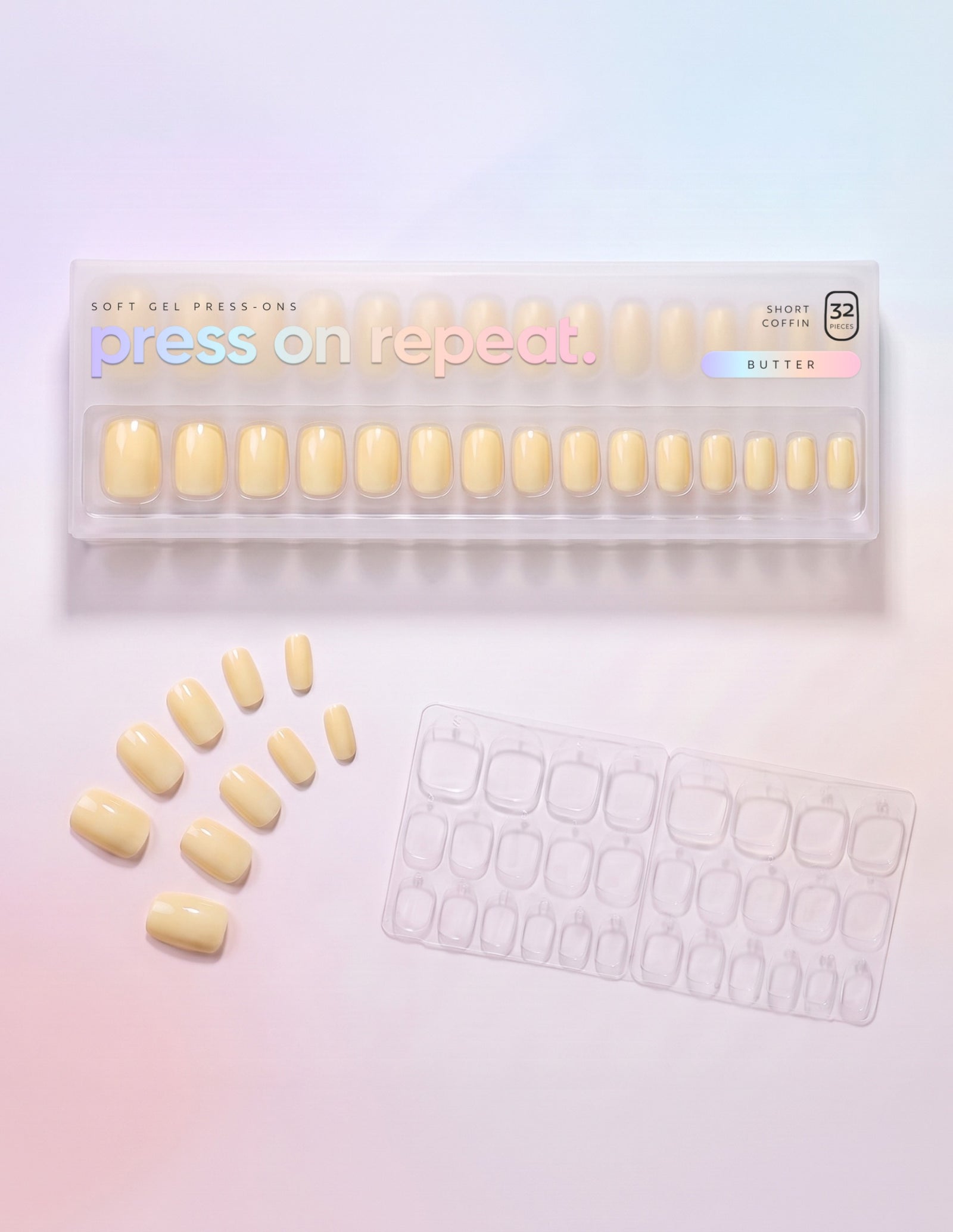 Butter press-on nails — Coffin (short) retail box with loose nails and adhesive tabs