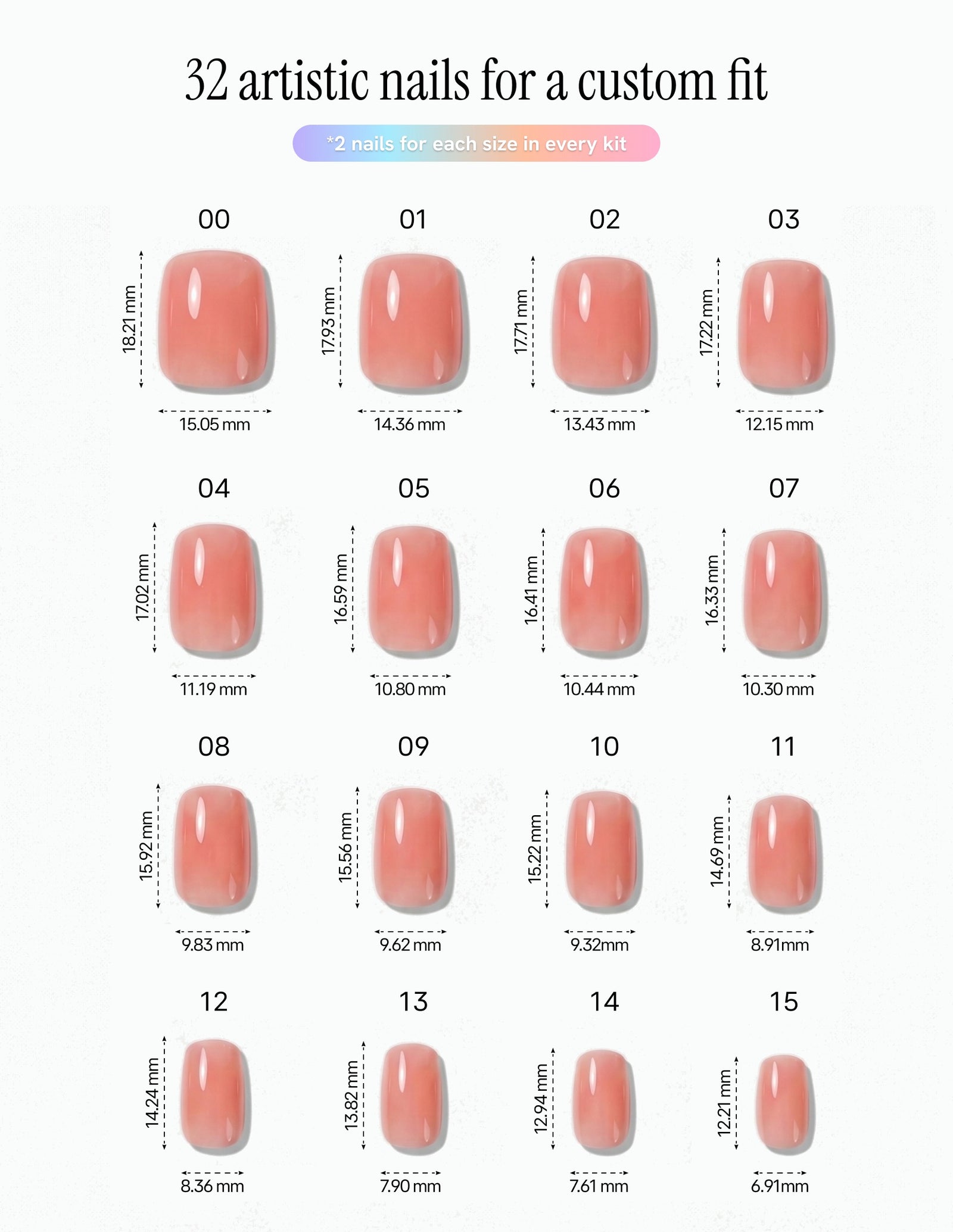 Guava — Coffin size chart, 16 sizes with millimetre measurements