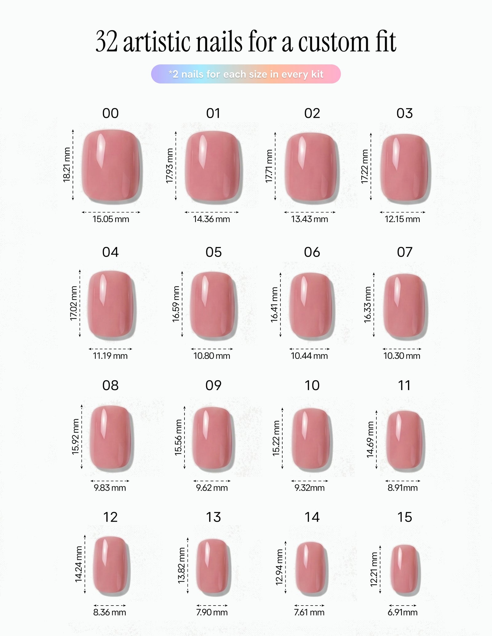 Rose Milk — Coffin size chart, 16 sizes with millimetre measurements