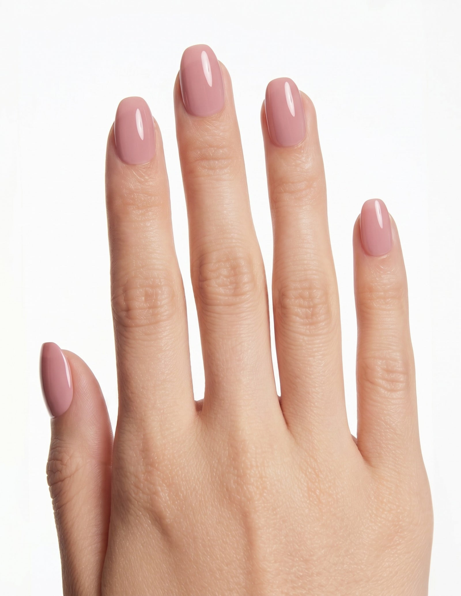 Bubblegum press-on nails — Coffin (short), light-skin hand, back of hand