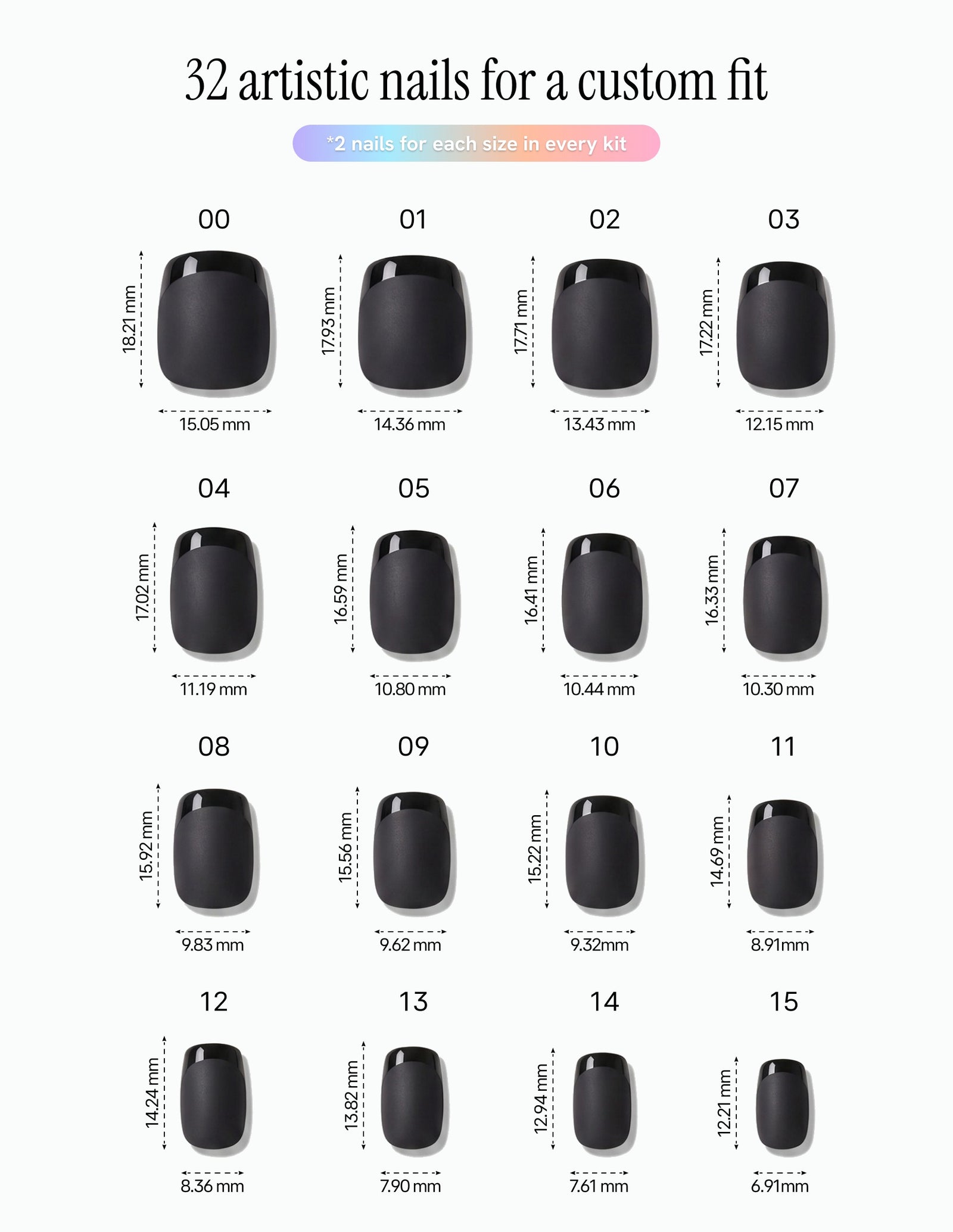 Ink — Coffin size chart, 16 sizes with millimetre measurements