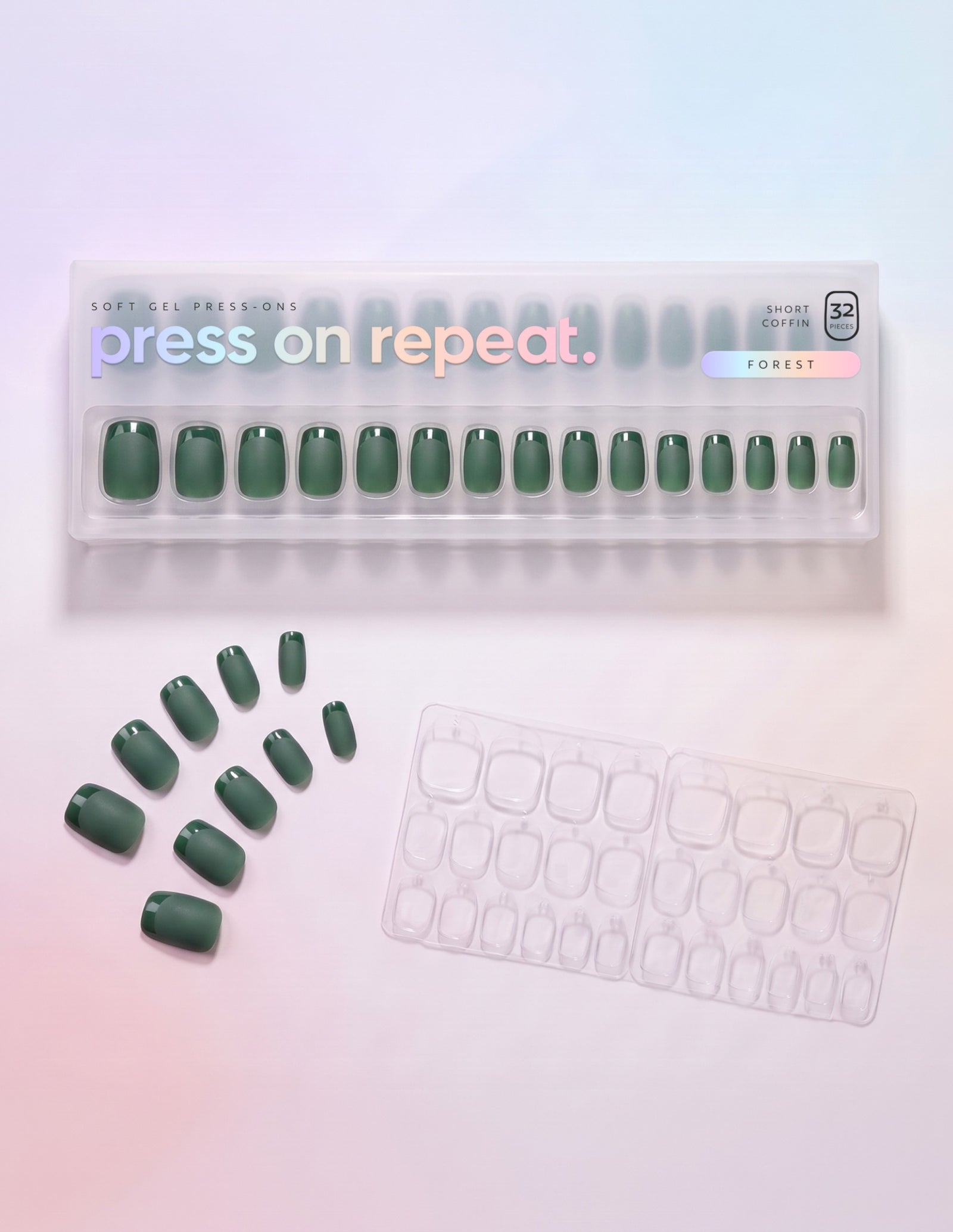 Forest press-on nails — Coffin (short) retail box with loose nails and adhesive tabs
