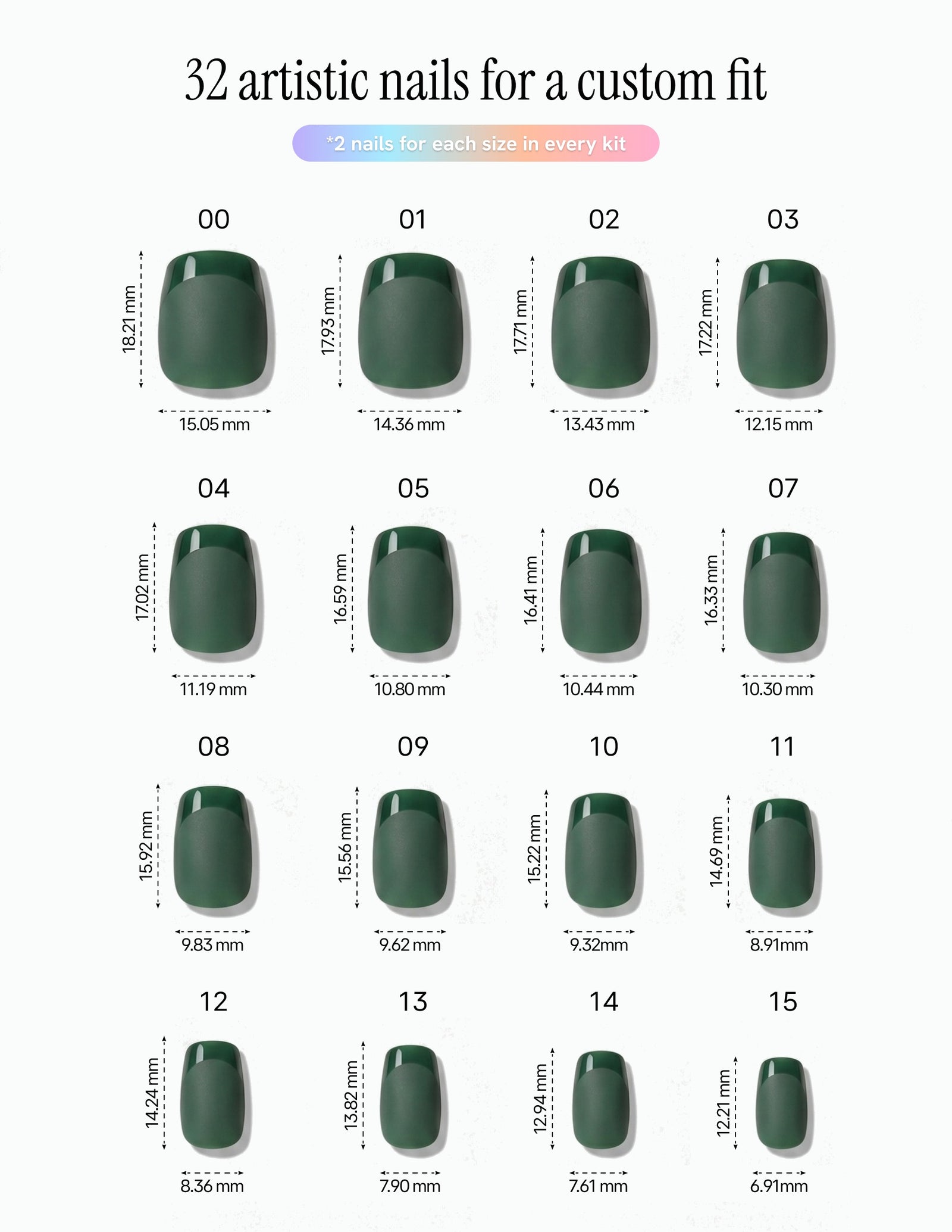 Forest — Coffin size chart, 16 sizes with millimetre measurements