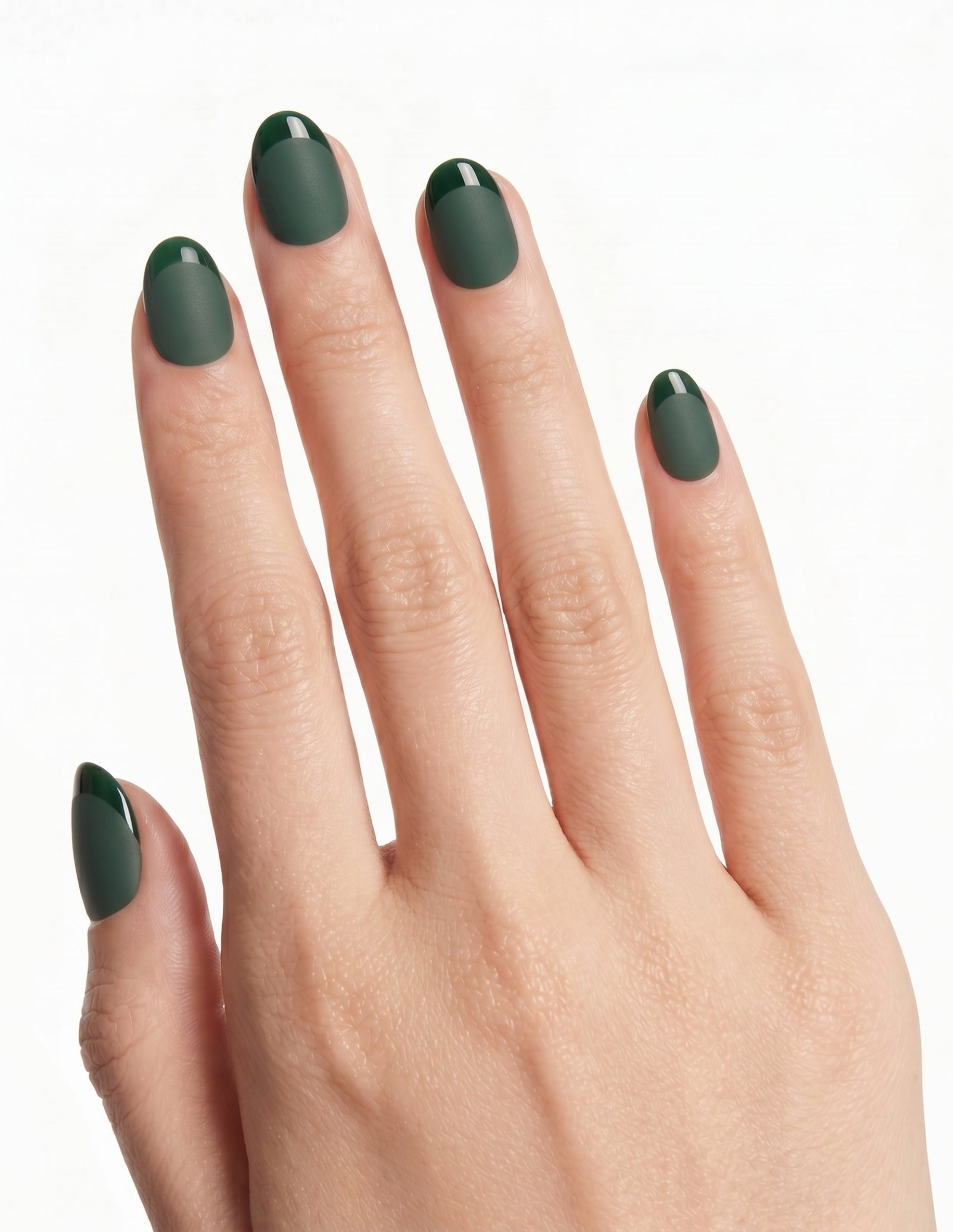 Forest press-on nails — Oval (extra-short), light-skin hand, back of hand