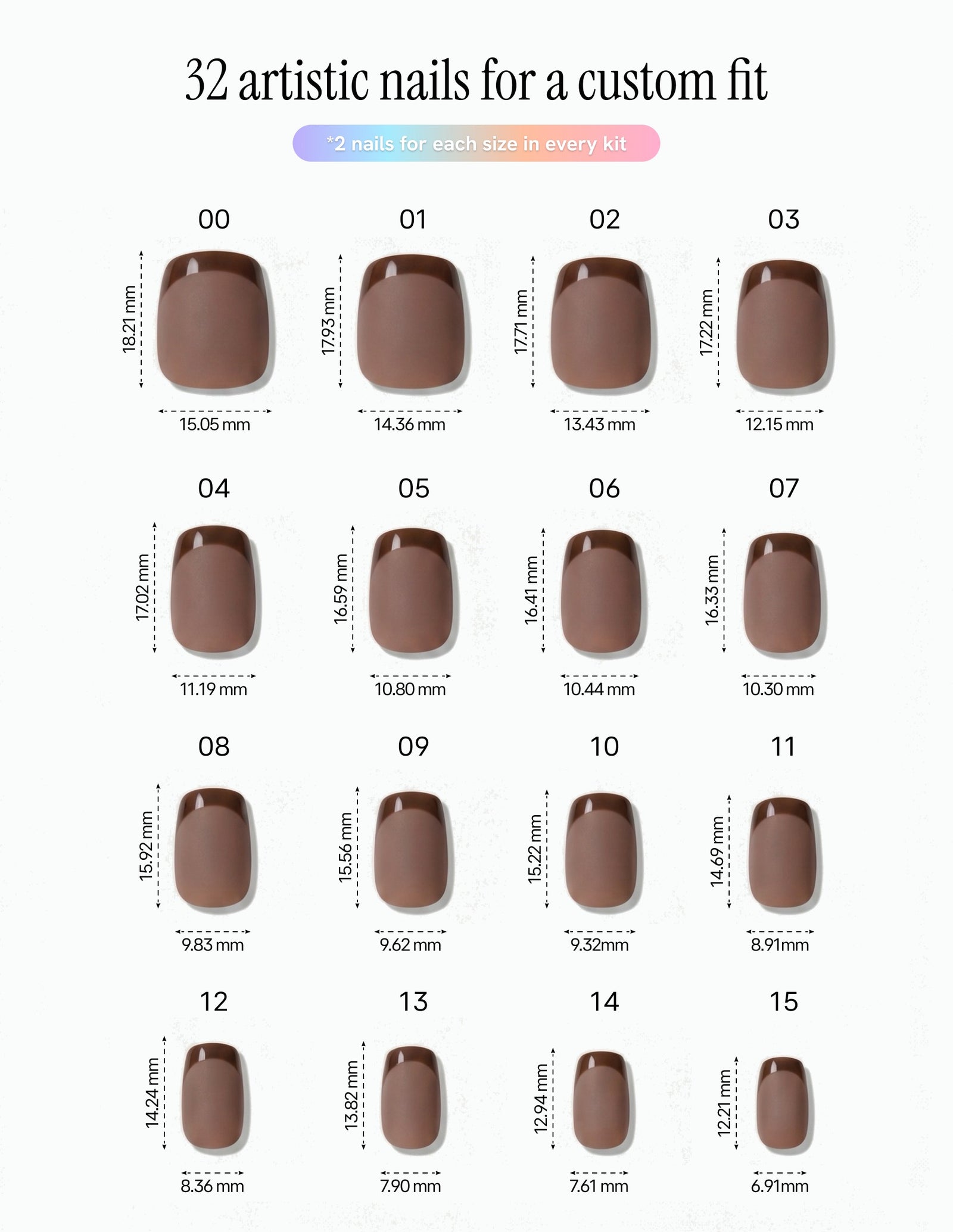 Cocoa — Coffin size chart, 16 sizes with millimetre measurements