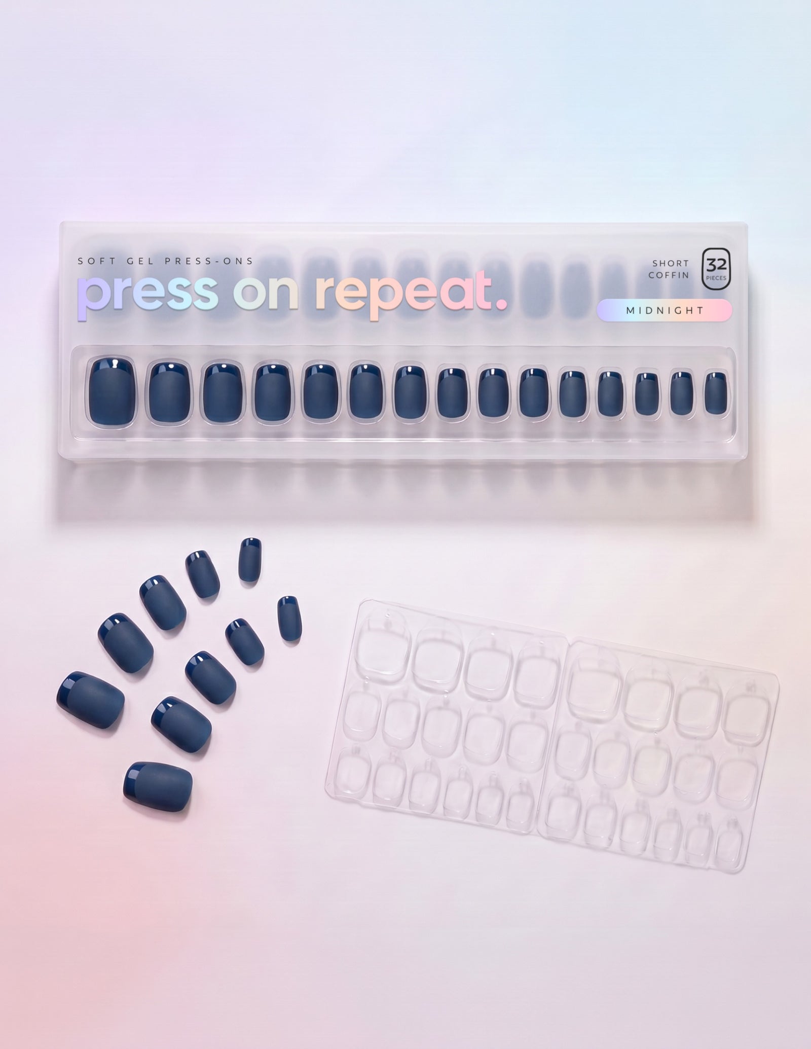 Midnight press-on nails — Coffin (short) retail box with loose nails and adhesive tabs