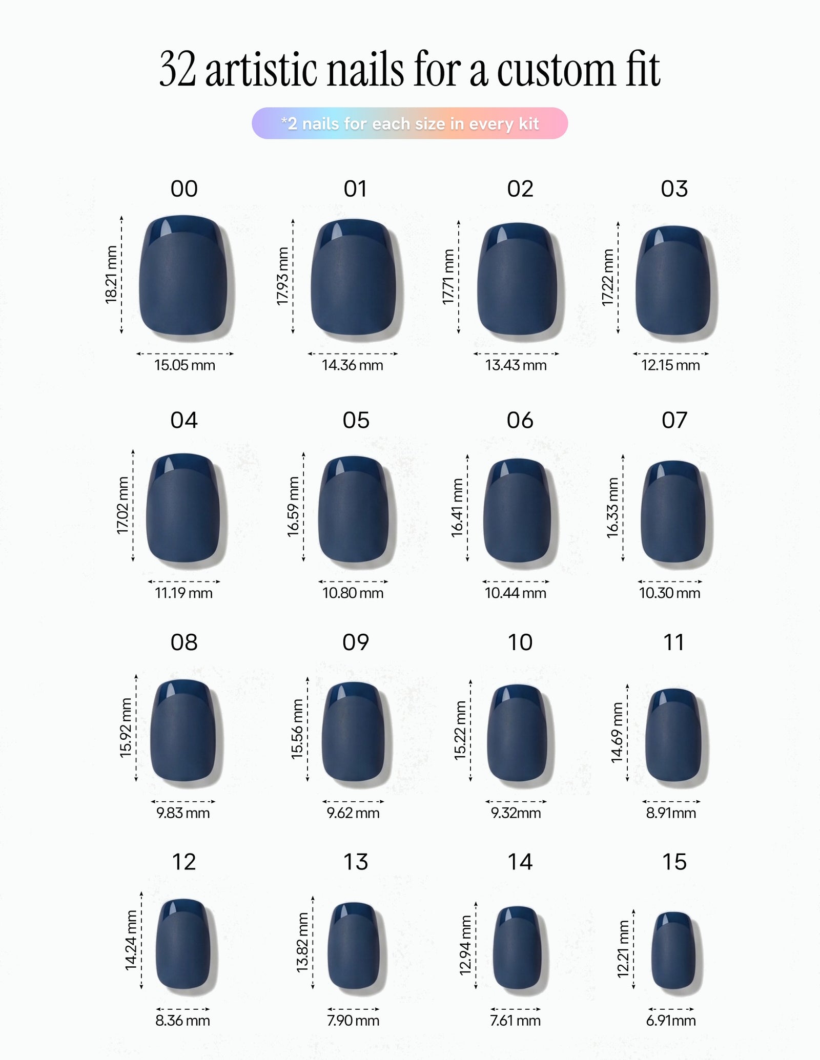 Midnight — Coffin size chart, 16 sizes with millimetre measurements