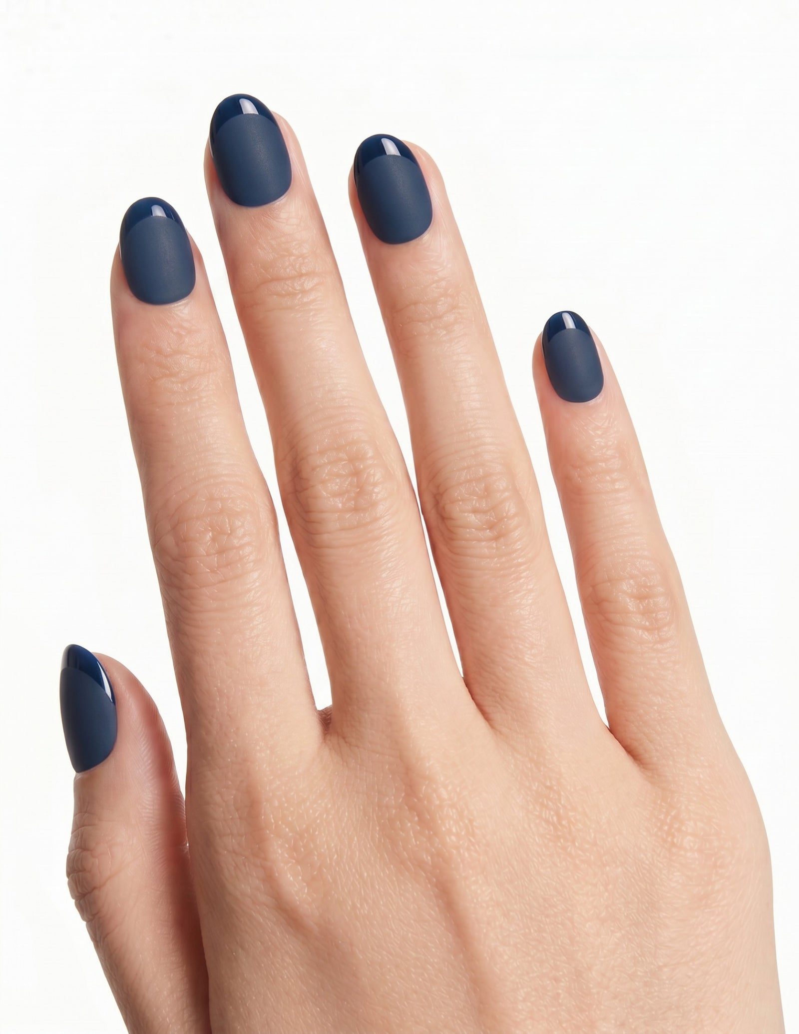 Midnight press-on nails — Oval (extra-short), light-skin hand, back of hand