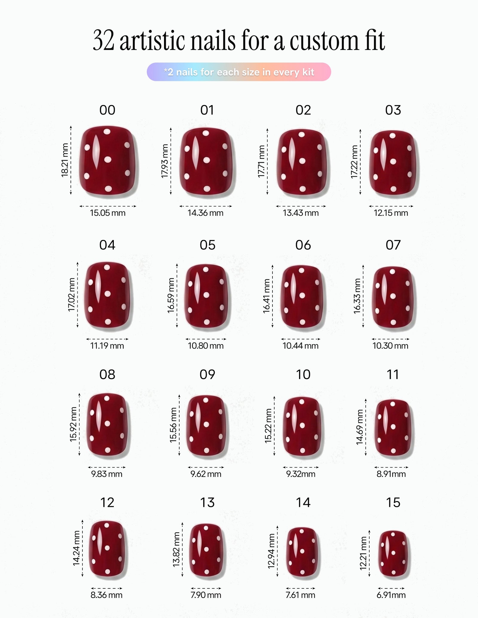 Strawberry — Coffin size chart, 16 sizes with millimetre measurements