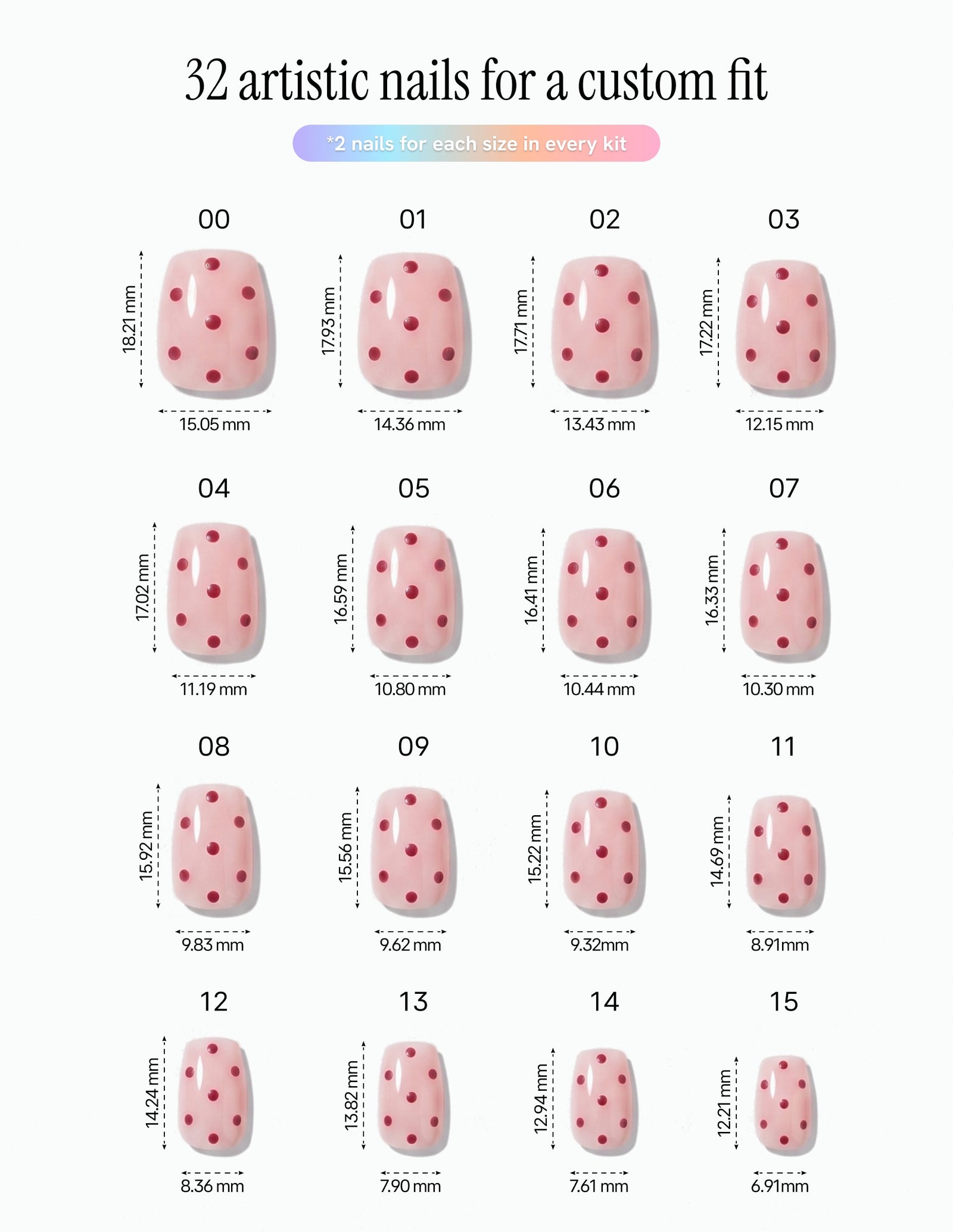 Strawberry Milk — Coffin size chart, 16 sizes with millimetre measurements