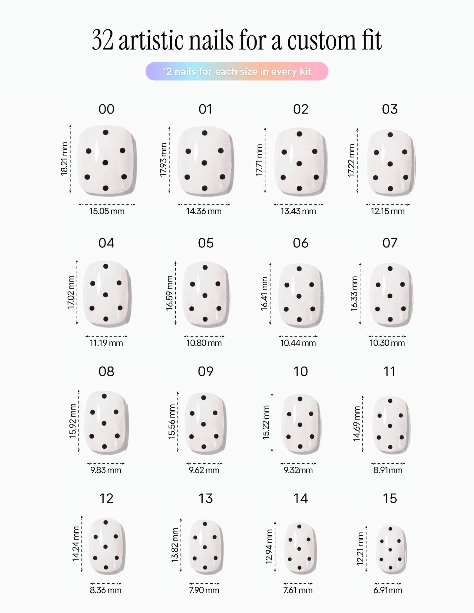 Domino — Coffin size chart, 16 sizes with millimetre measurements