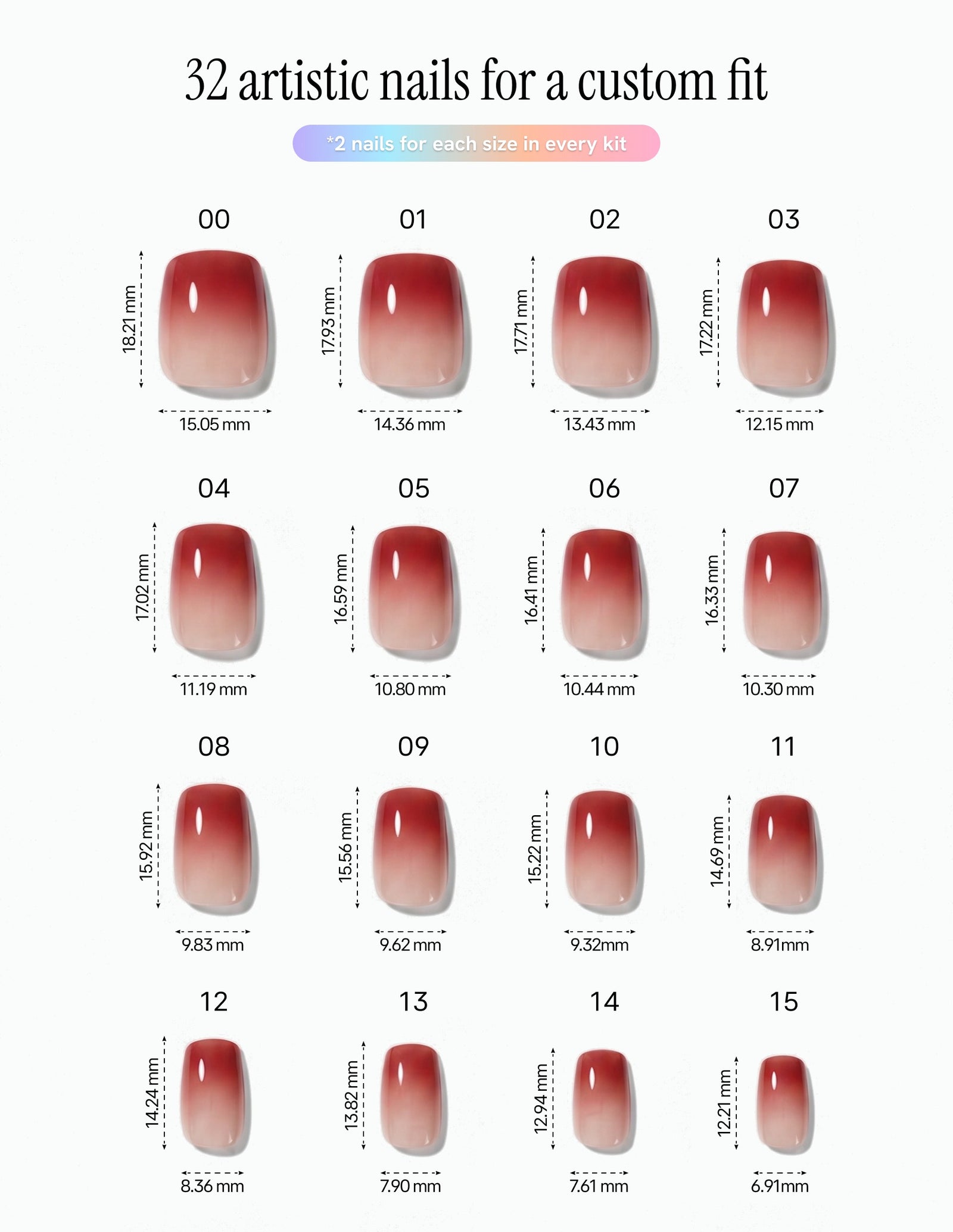 Cherry Cola — Coffin size chart, 16 sizes with millimetre measurements