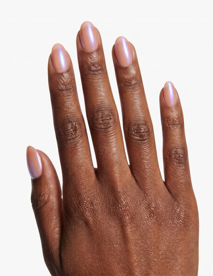 Peach Fuzz press-on nails — Almond (extra-short), deep-skin hand, back of hand