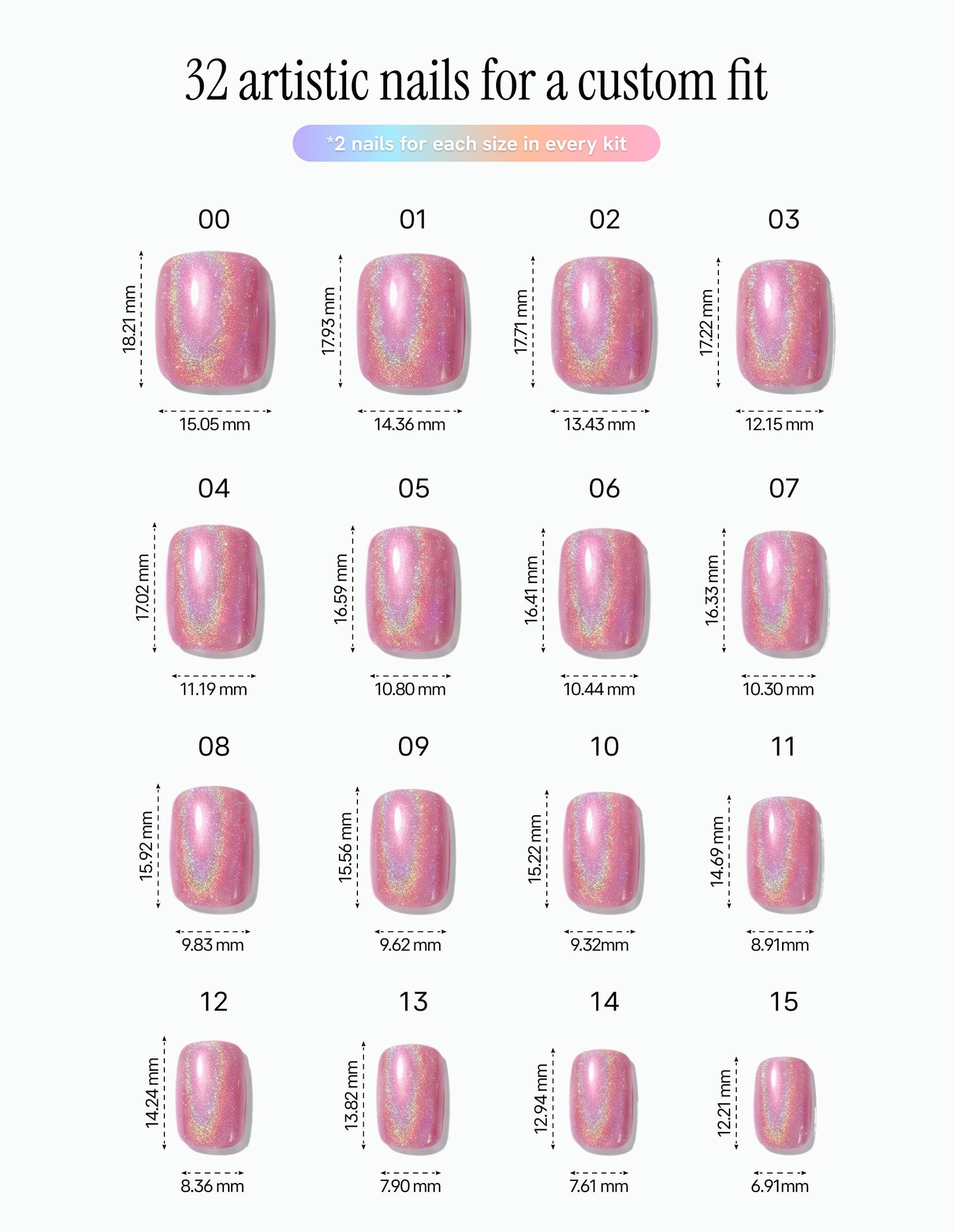 Pink Velvet — Coffin size chart, 16 sizes with millimetre measurements