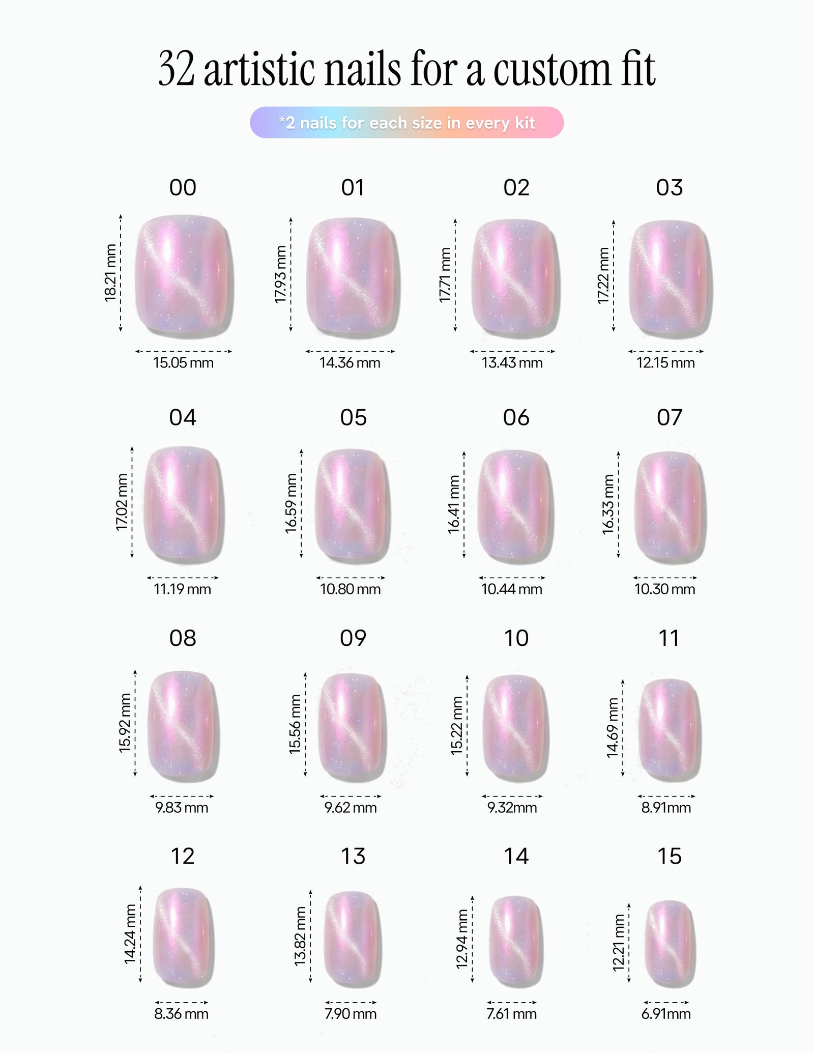 Lilac Chrome — Coffin size chart, 16 sizes with millimetre measurements