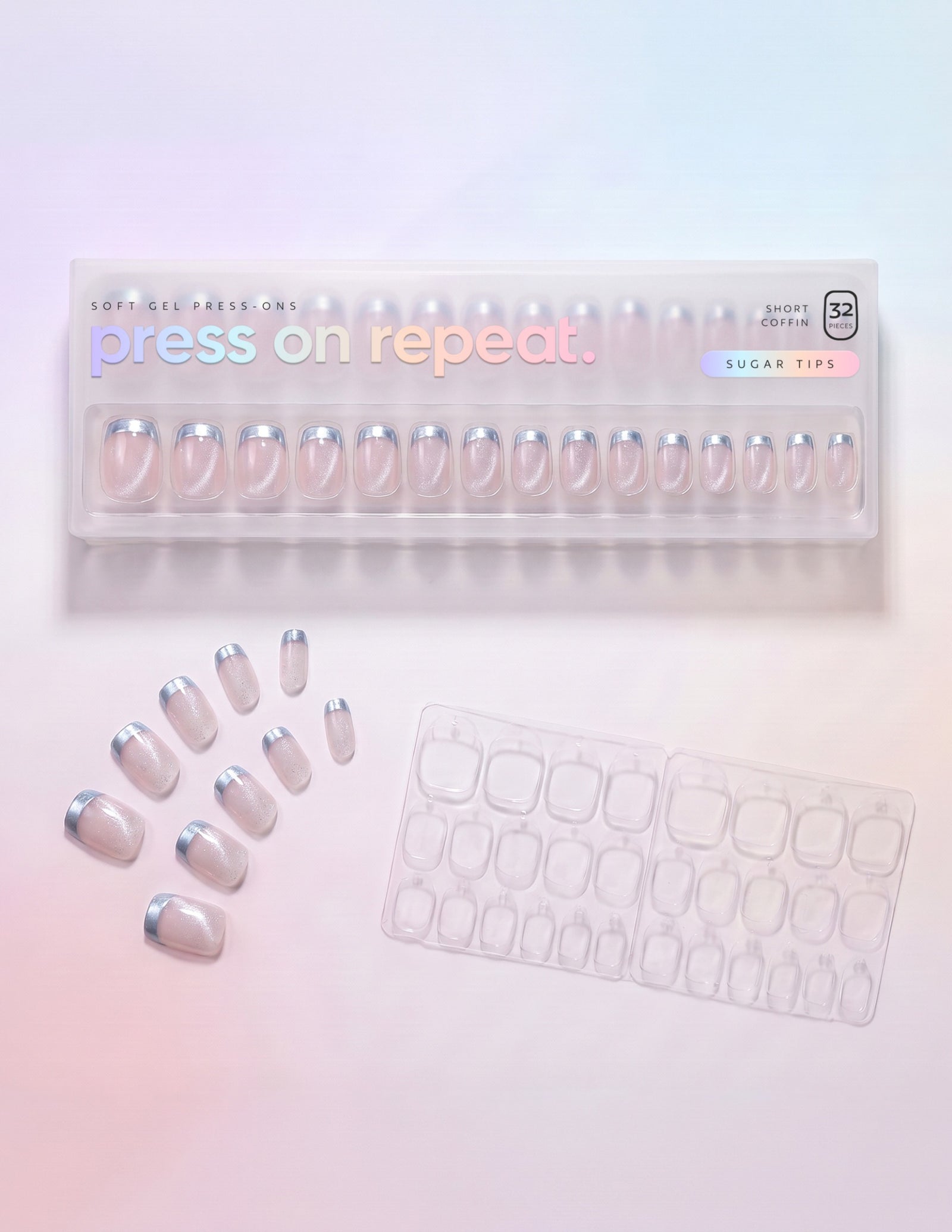 Sugar Tips press-on nails — Coffin (short) retail box with loose nails and adhesive tabs