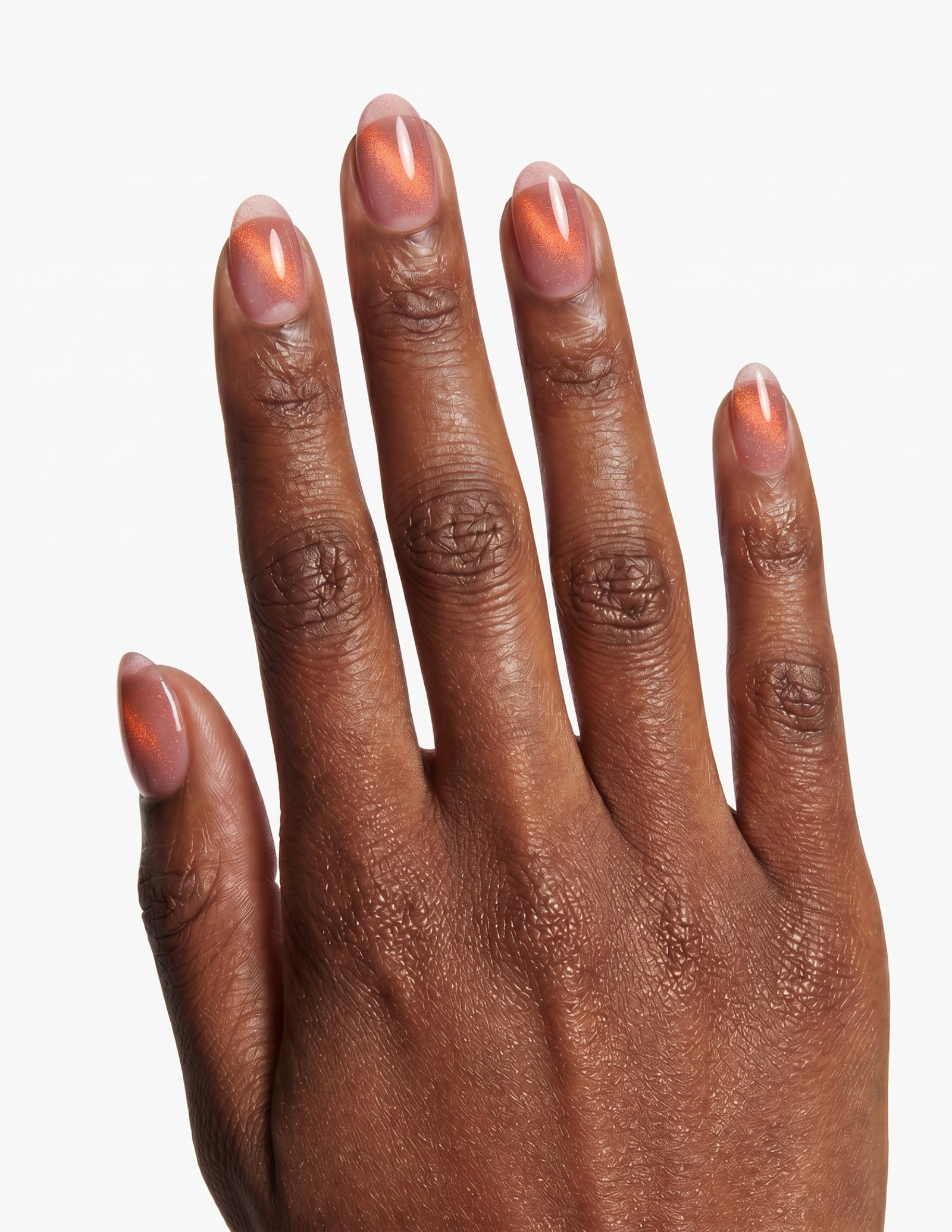 Spritz press-on nails — Almond (extra-short), deep-skin hand, back of hand