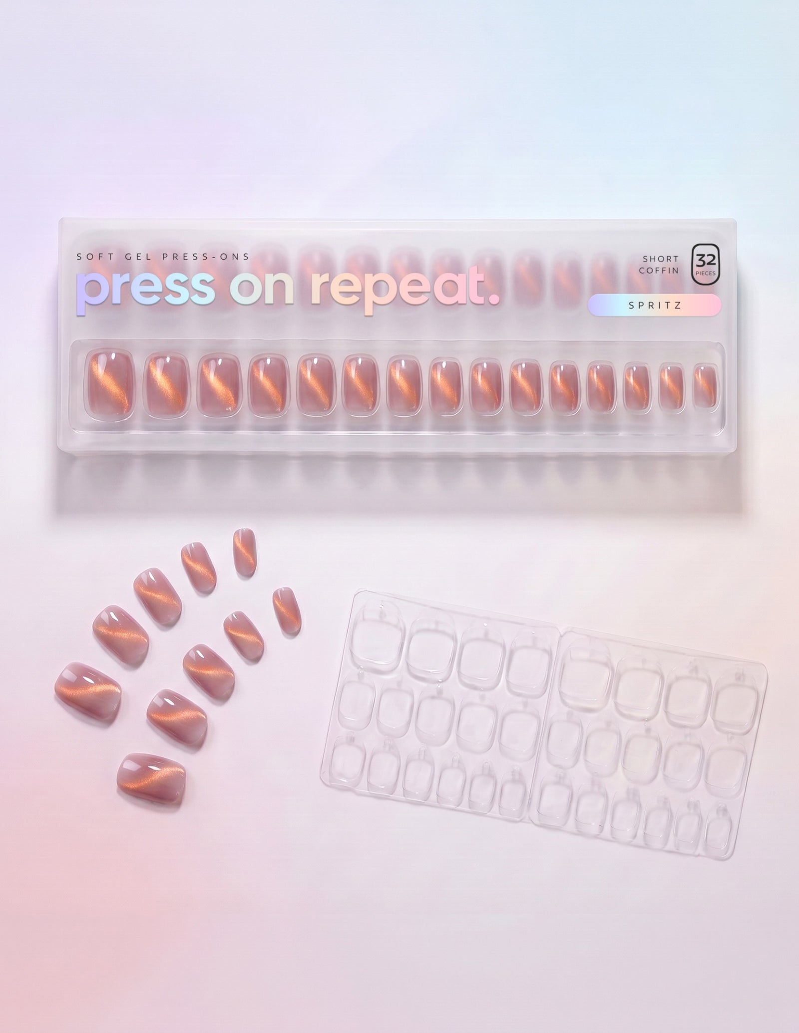 Spritz press-on nails — Coffin (short) retail box with loose nails and adhesive tabs