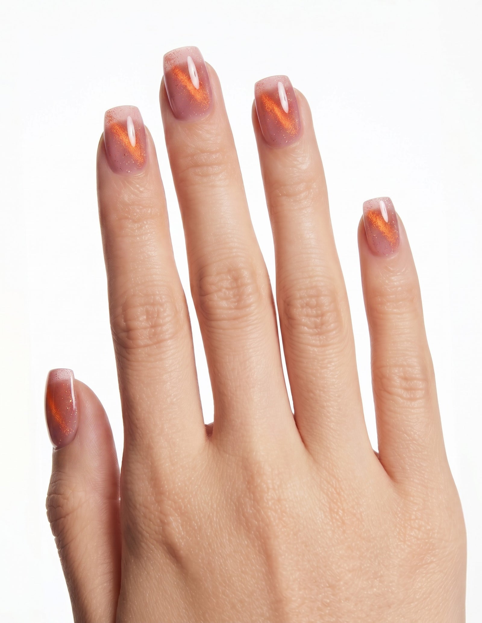 Spritz press-on nails — Coffin (short), light-skin hand, back of hand