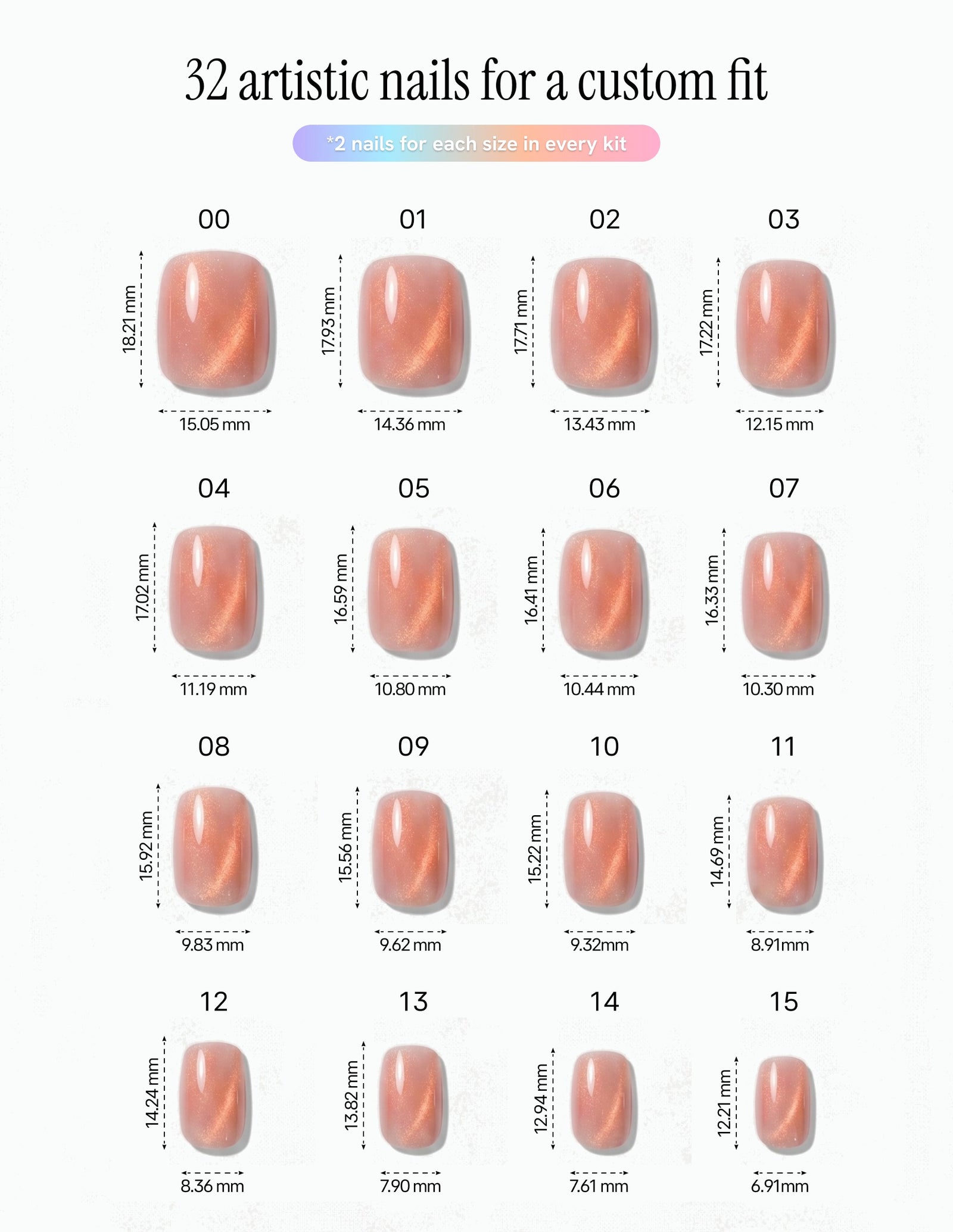 Spritz — Coffin size chart, 16 sizes with millimetre measurements