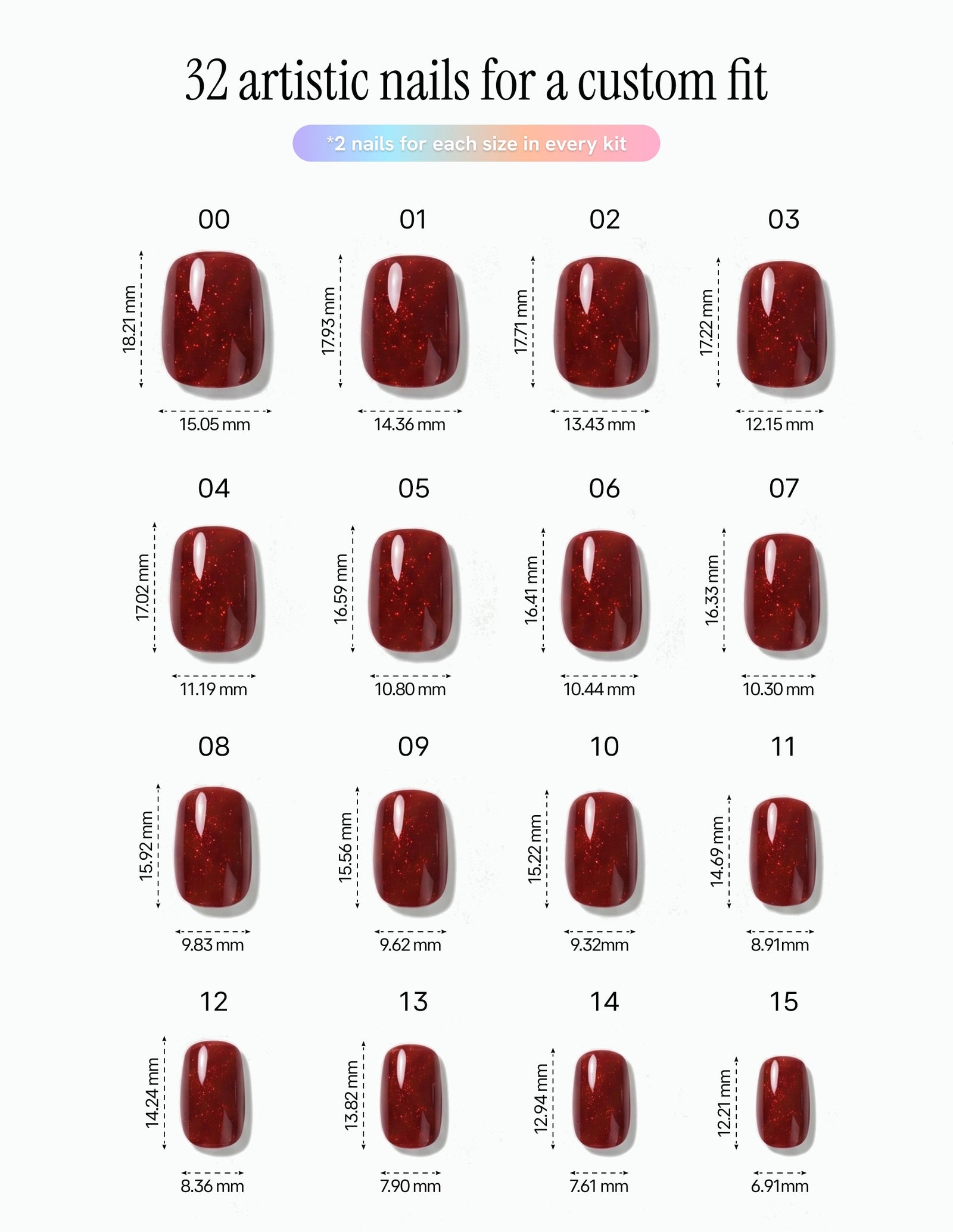 Garnet — Coffin size chart, 16 sizes with millimetre measurements