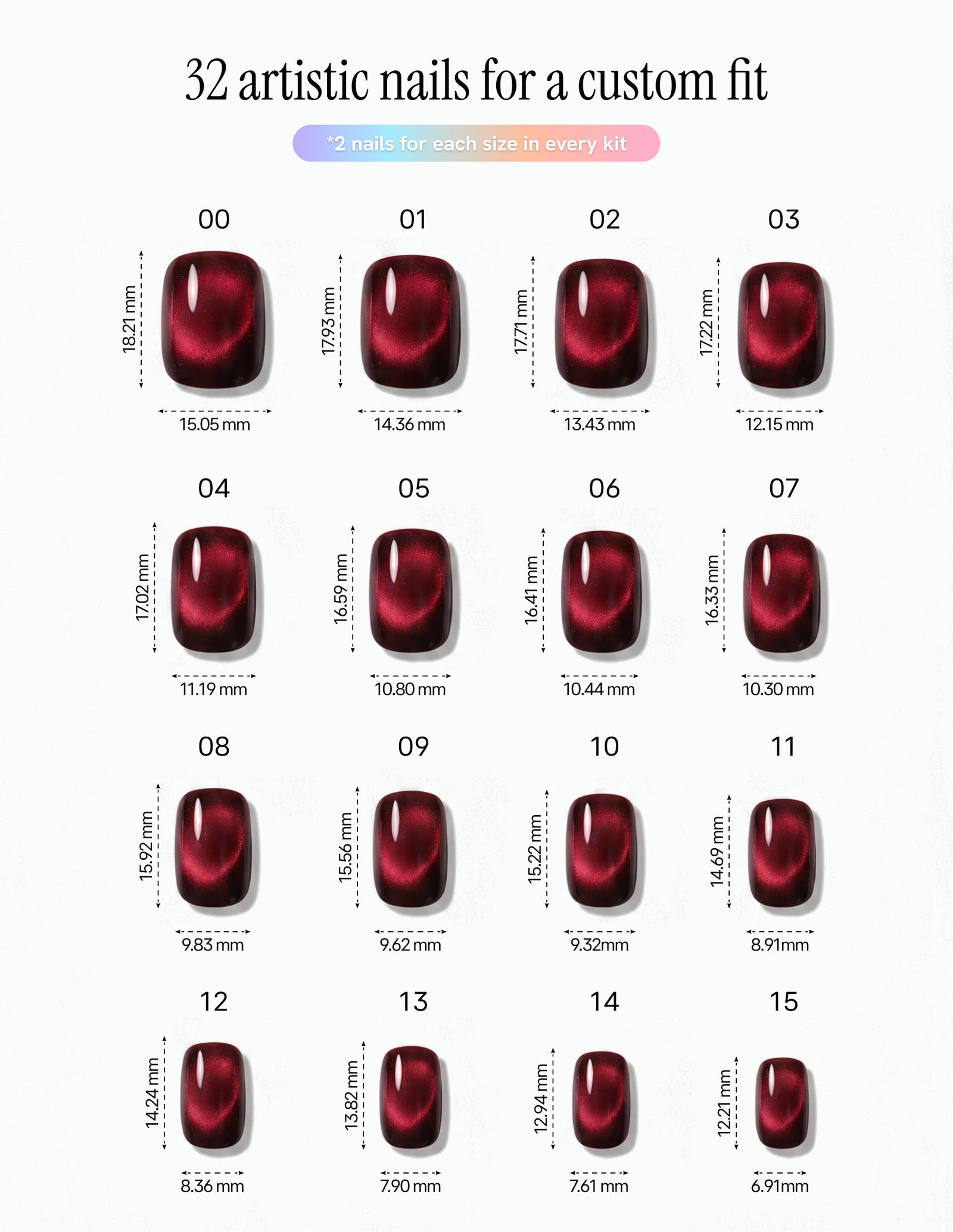 Cherry Noir — Coffin size chart, 16 sizes with millimetre measurements