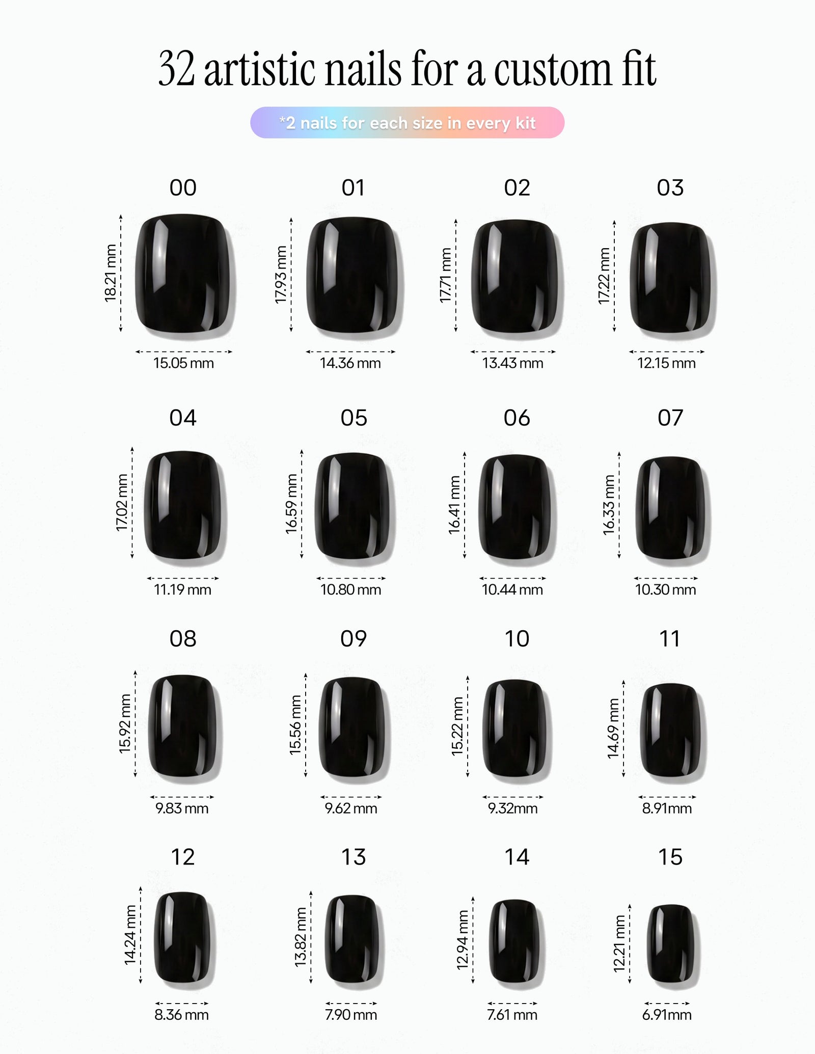 Blackout — Coffin size chart, 16 sizes with millimetre measurements
