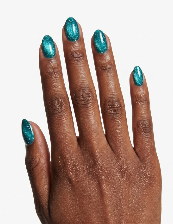 Lagoon press-on nails — Almond (extra-short), deep-skin hand, back of hand